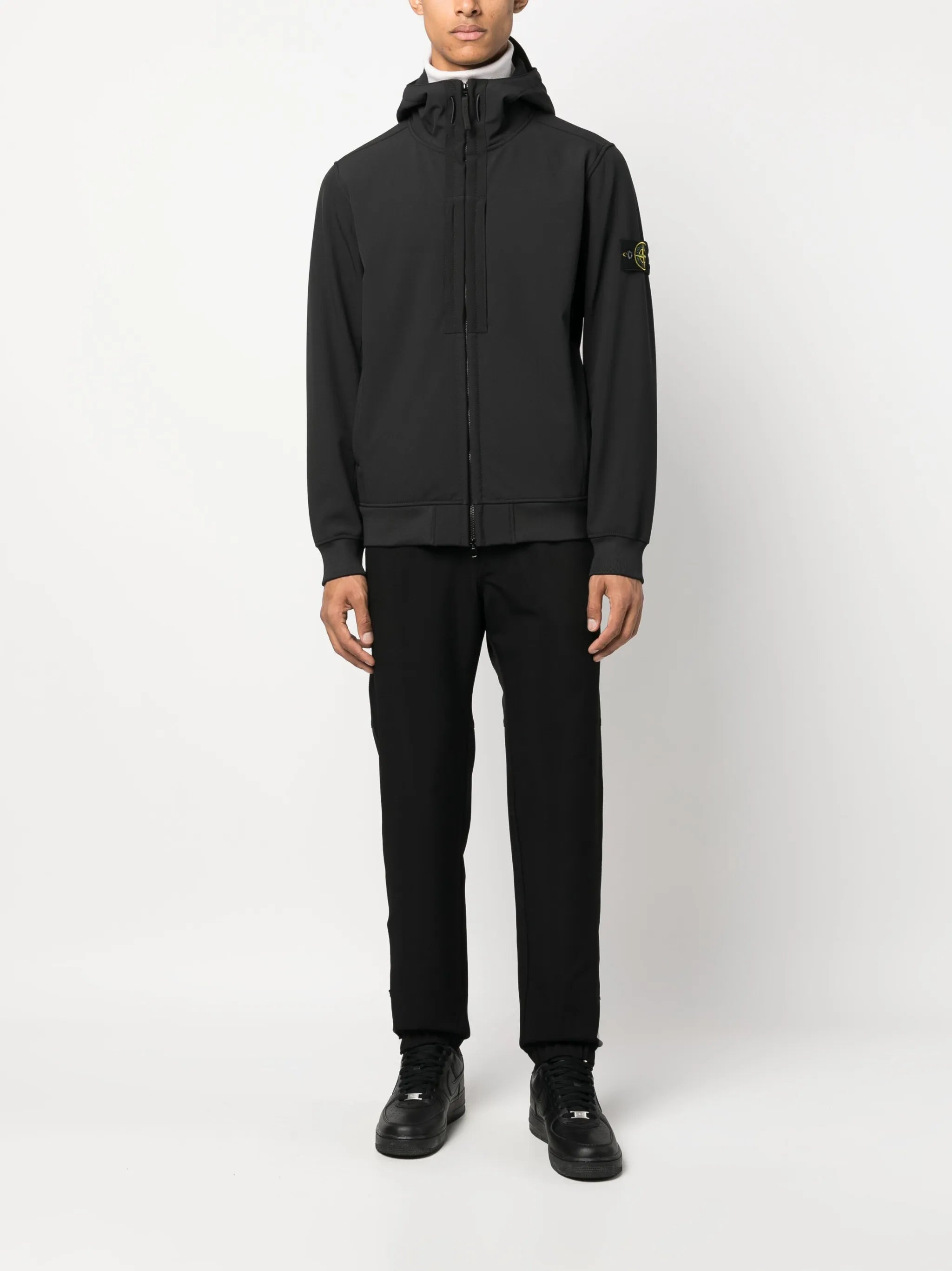 Compass-patch zip-up hooded jacket