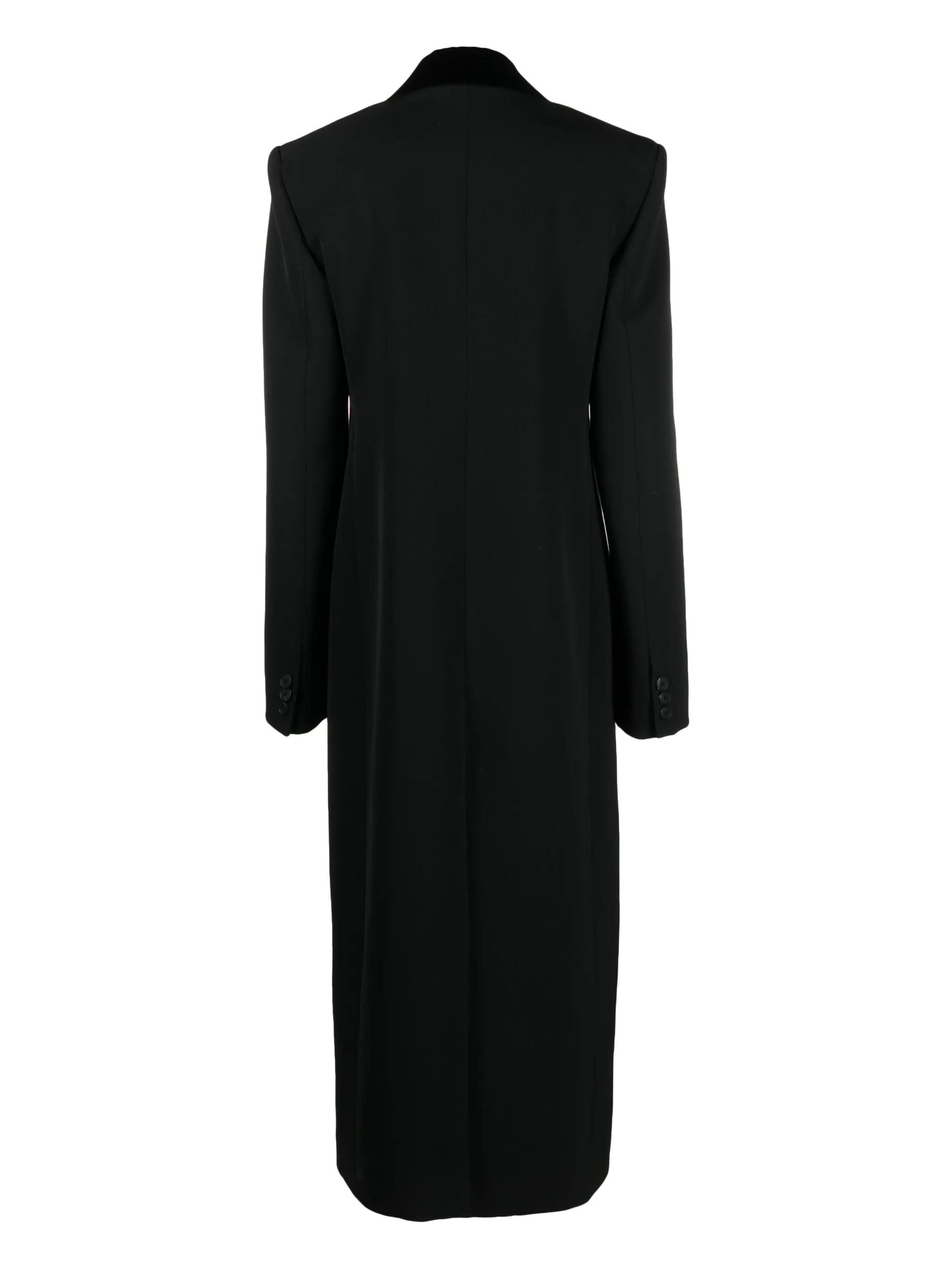 double-breasted velvet-trim wool coat