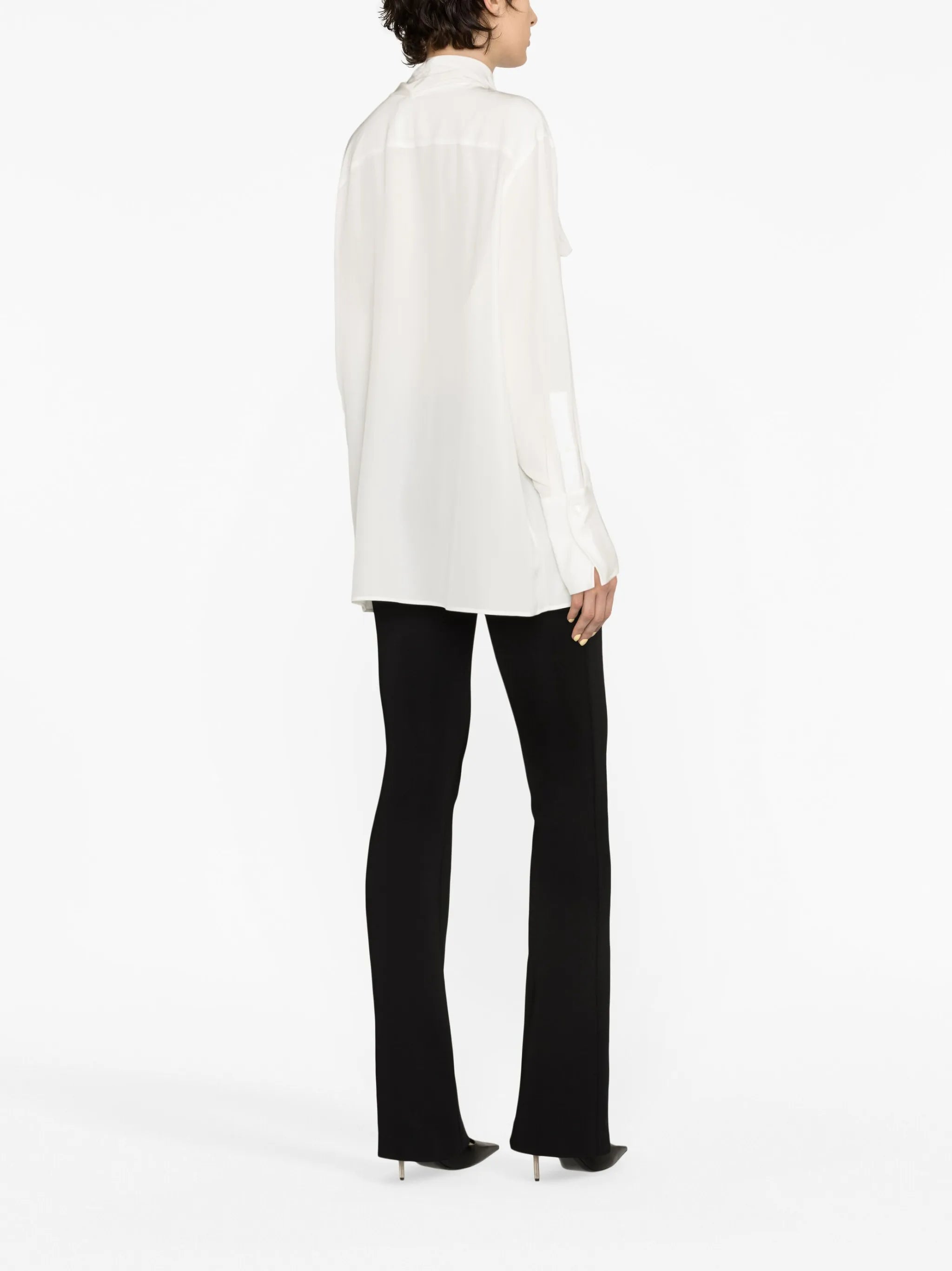 pussy-bow silk blouse