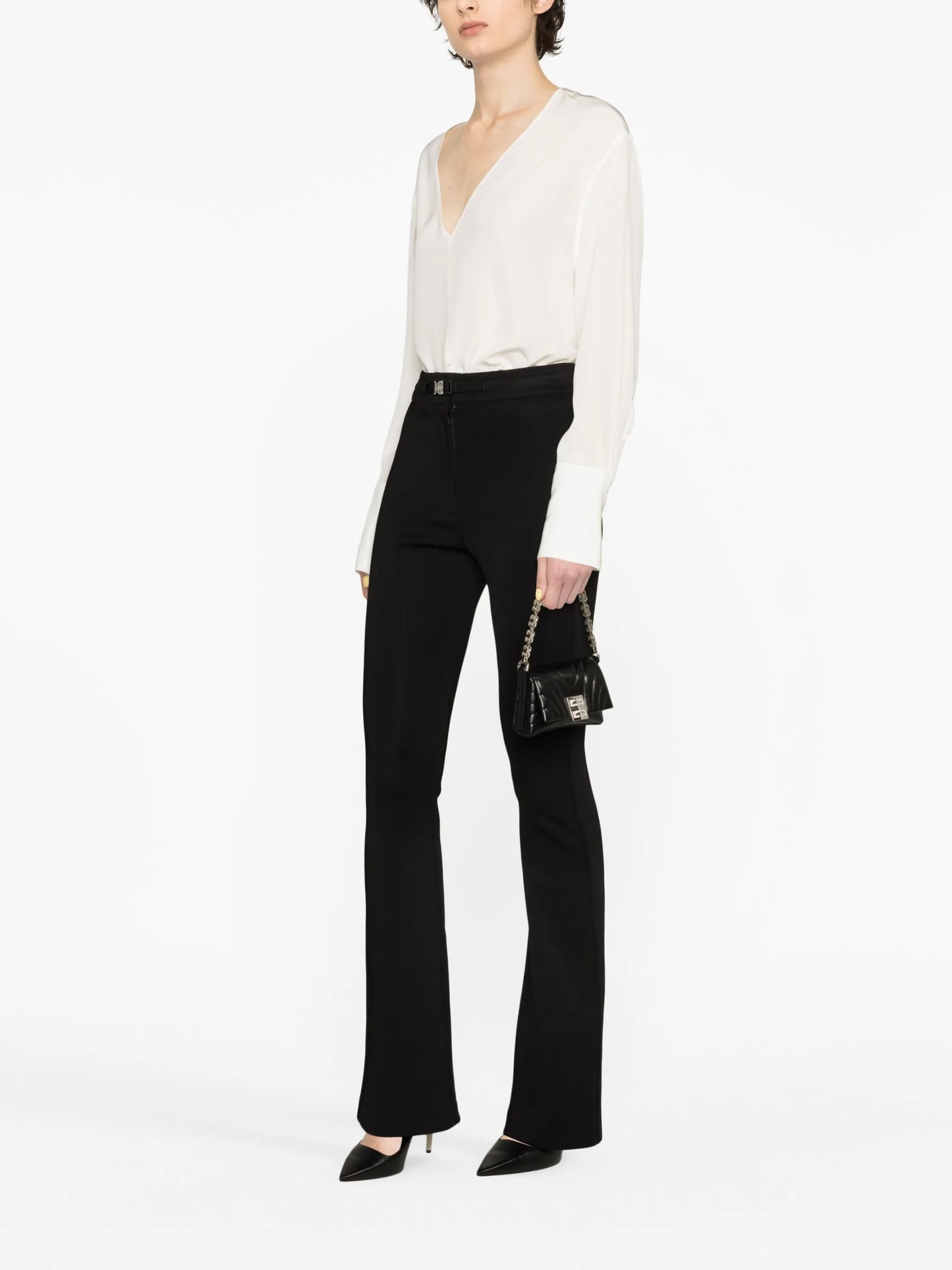 pussy-bow silk blouse