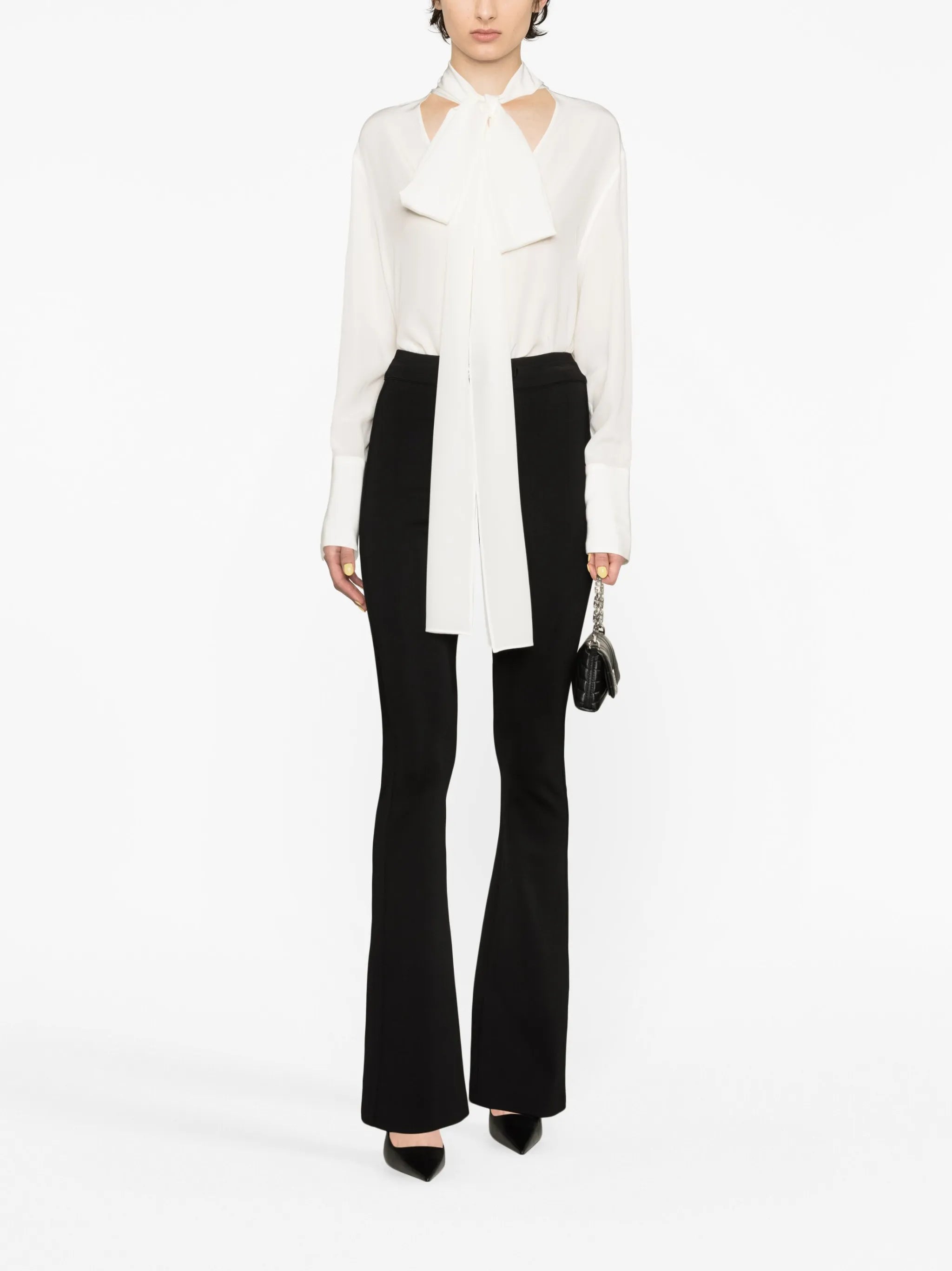 pussy-bow silk blouse