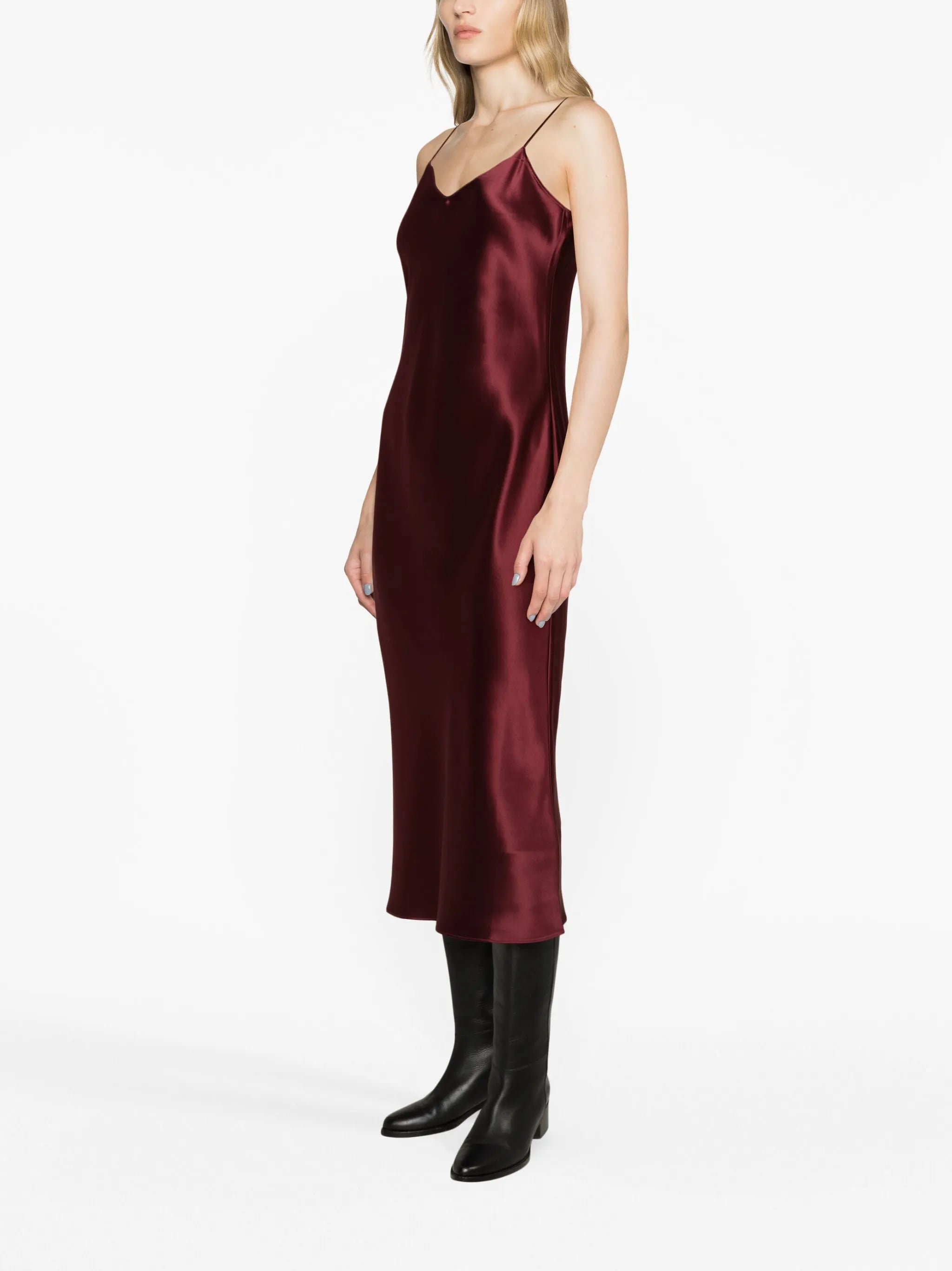 V-neck mulberry silk midi dress