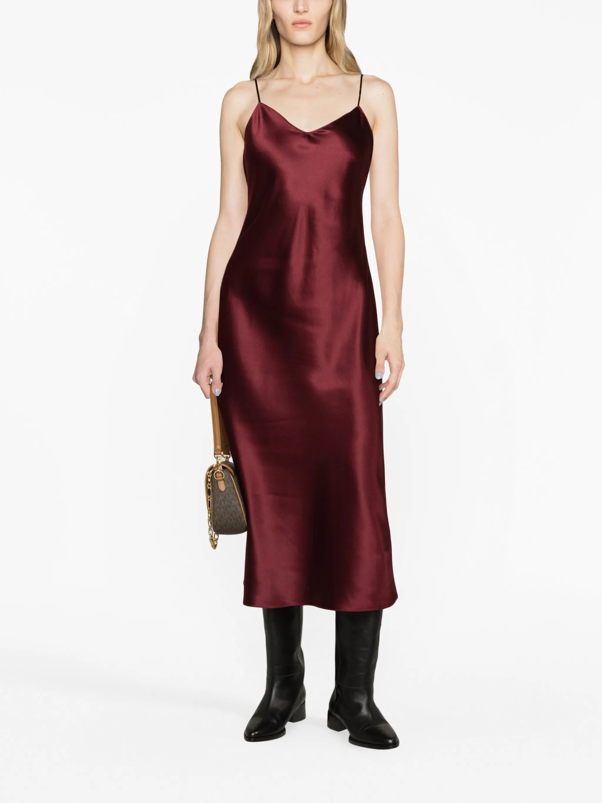 V-neck mulberry silk midi dress