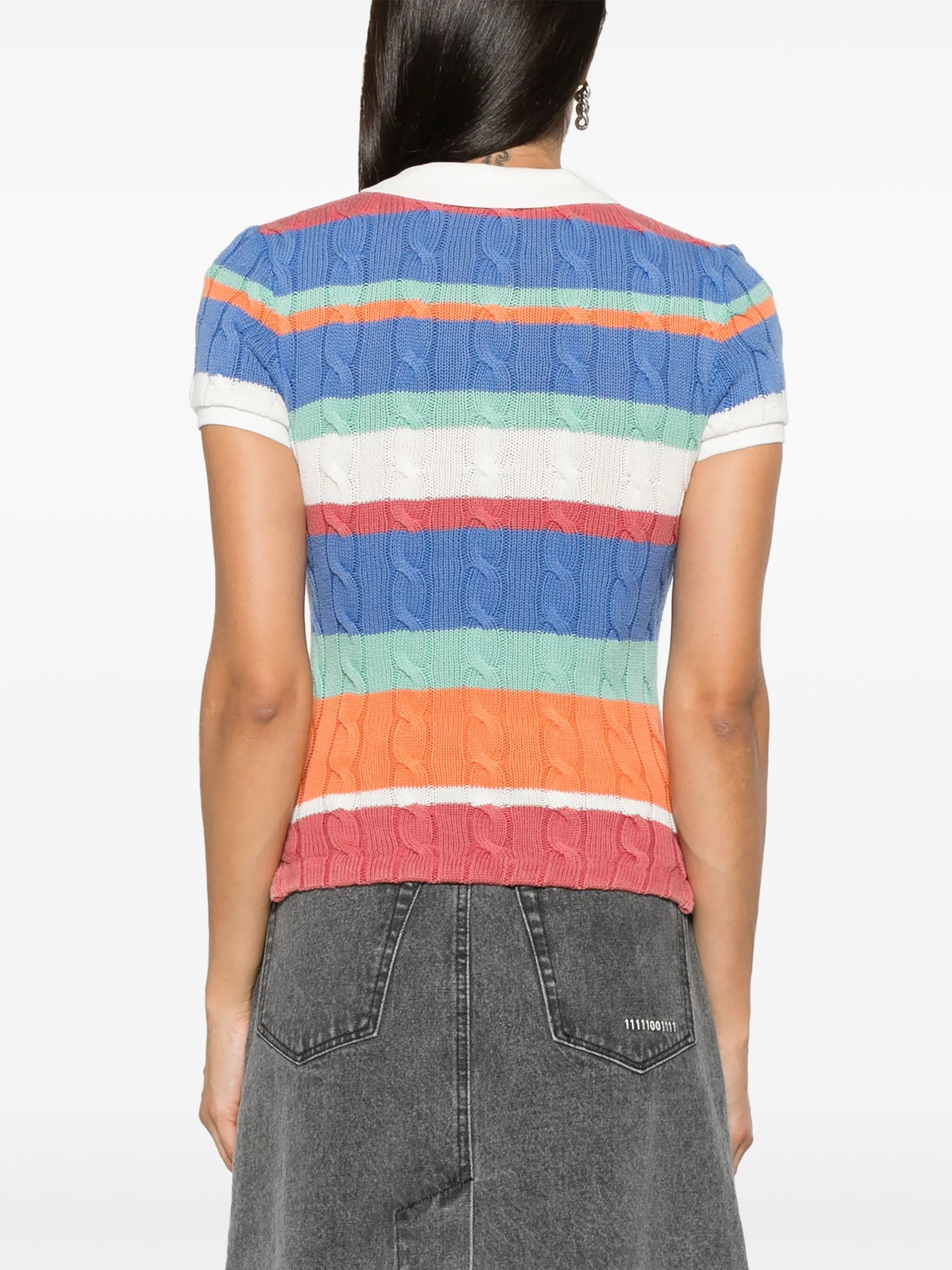 striped cable-knit polo shirt