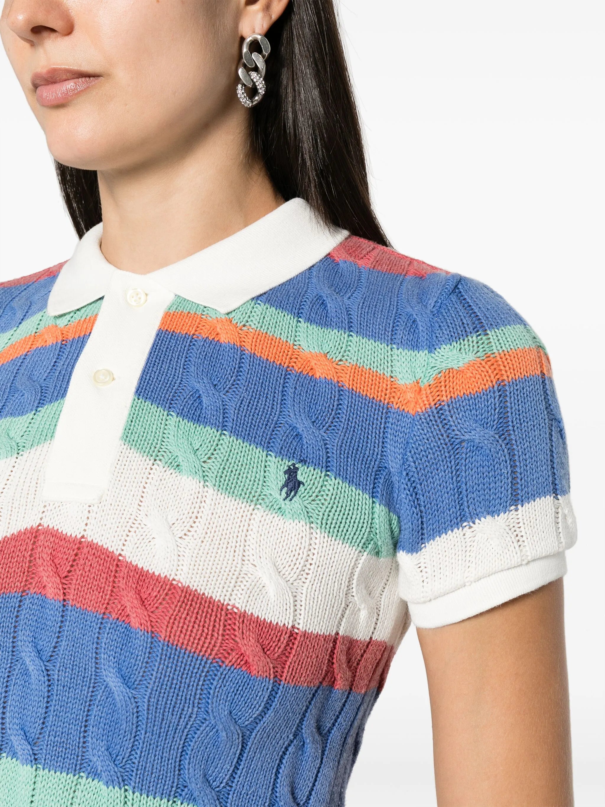 striped cable-knit polo shirt