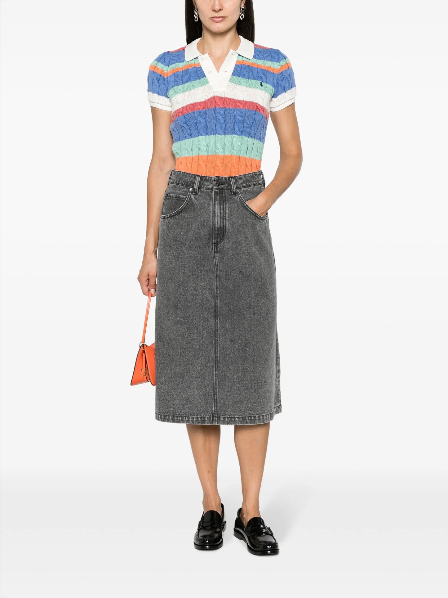 striped cable-knit polo shirt