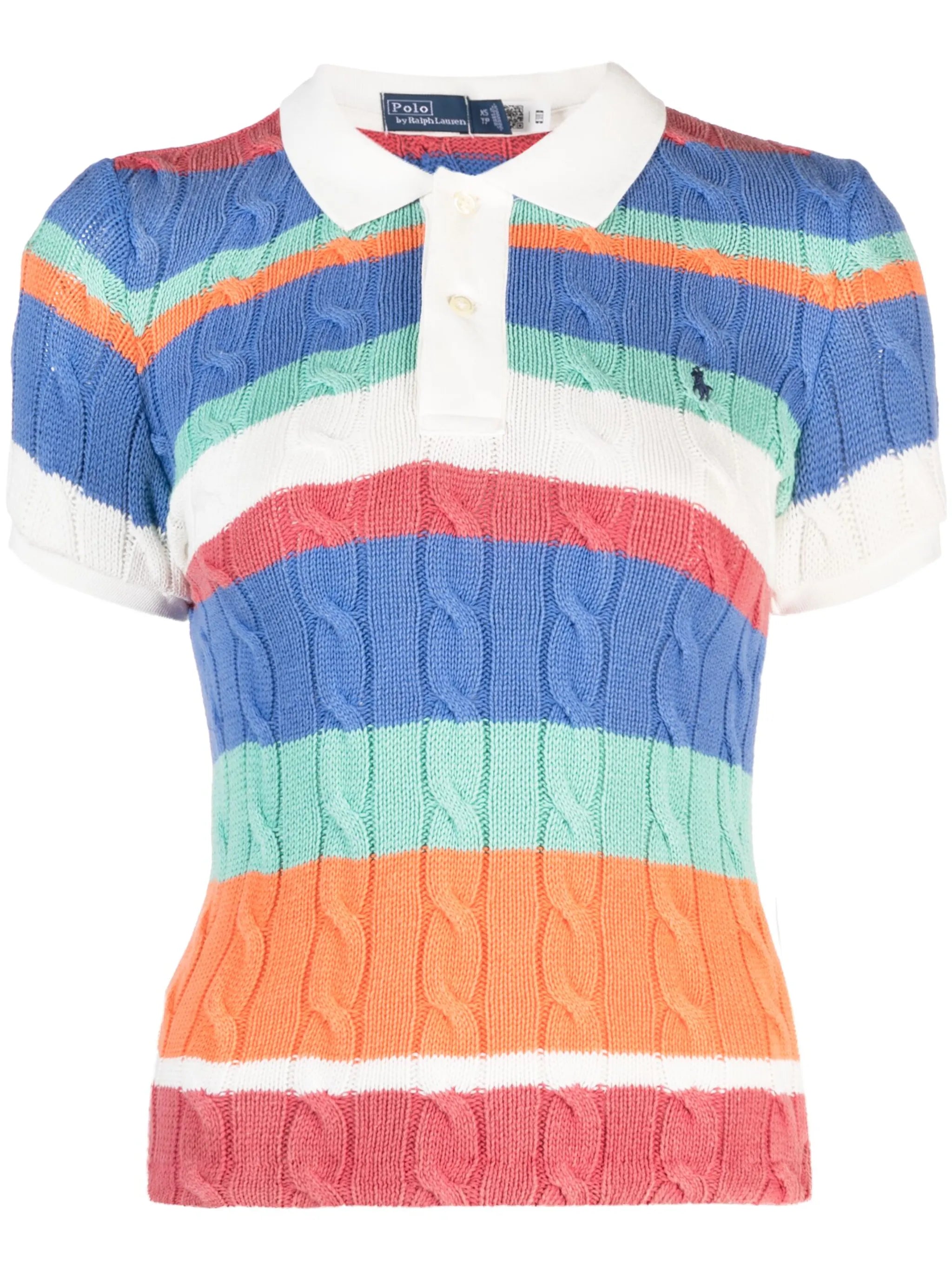 striped cable-knit polo shirt