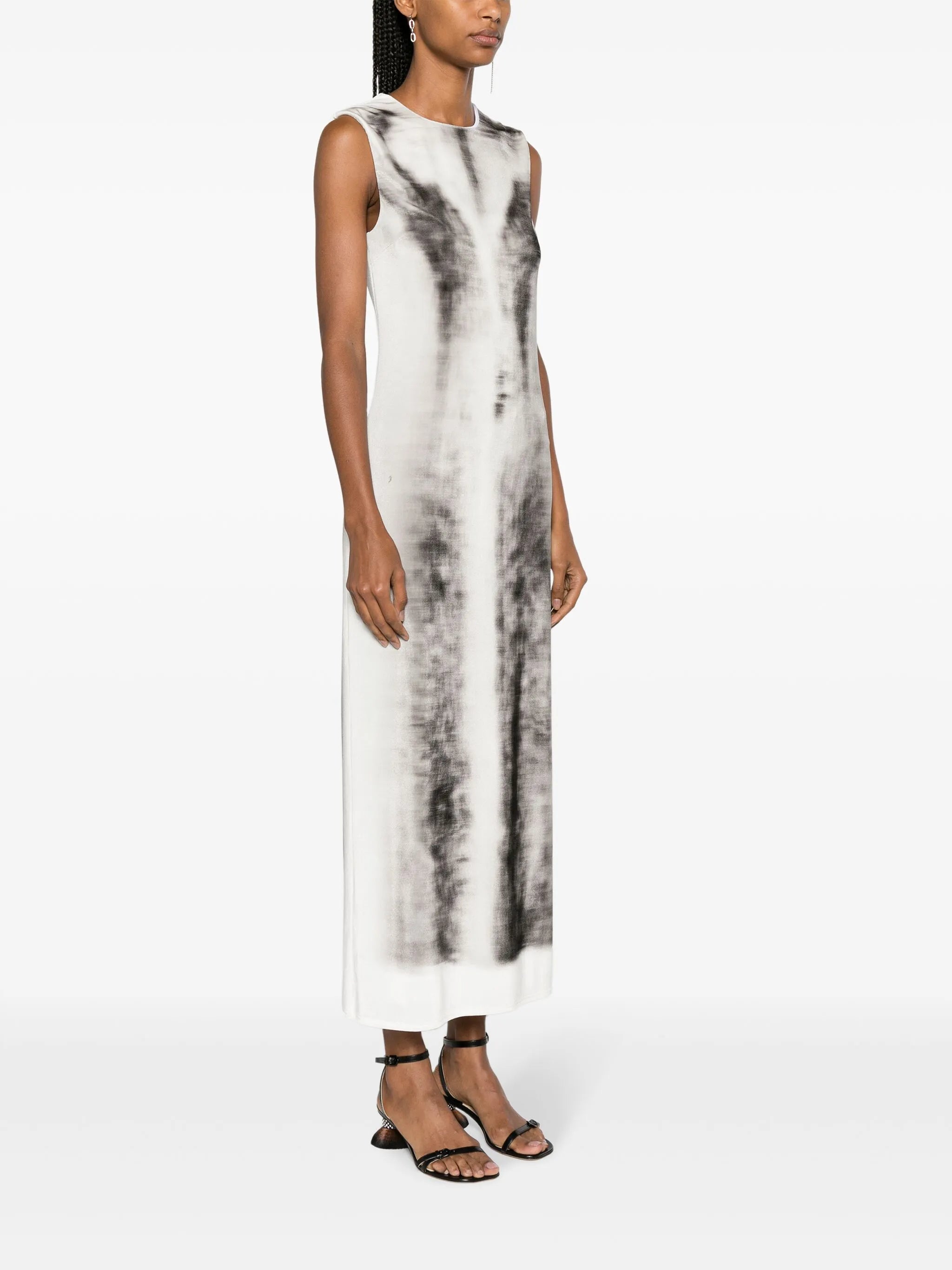 Trompe L'oeil-print velvet midi dress