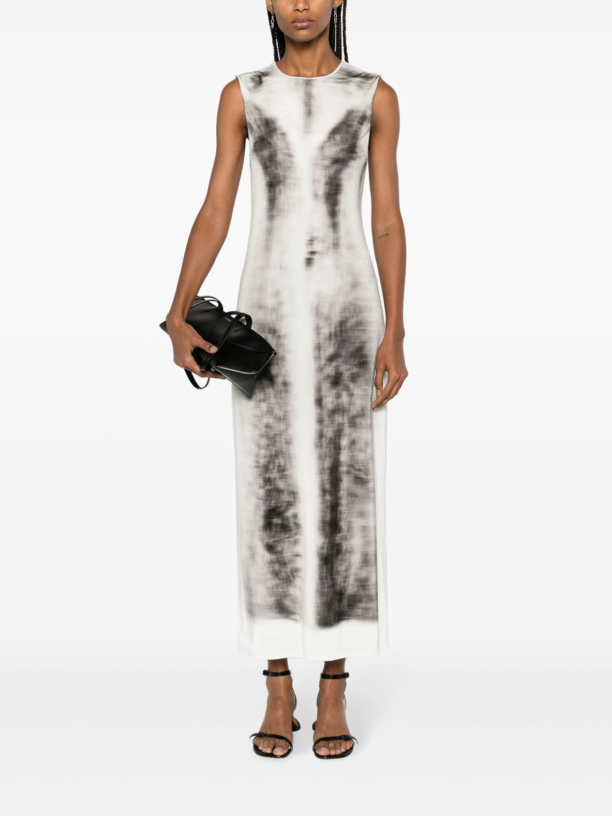 Trompe L'oeil-print velvet midi dress