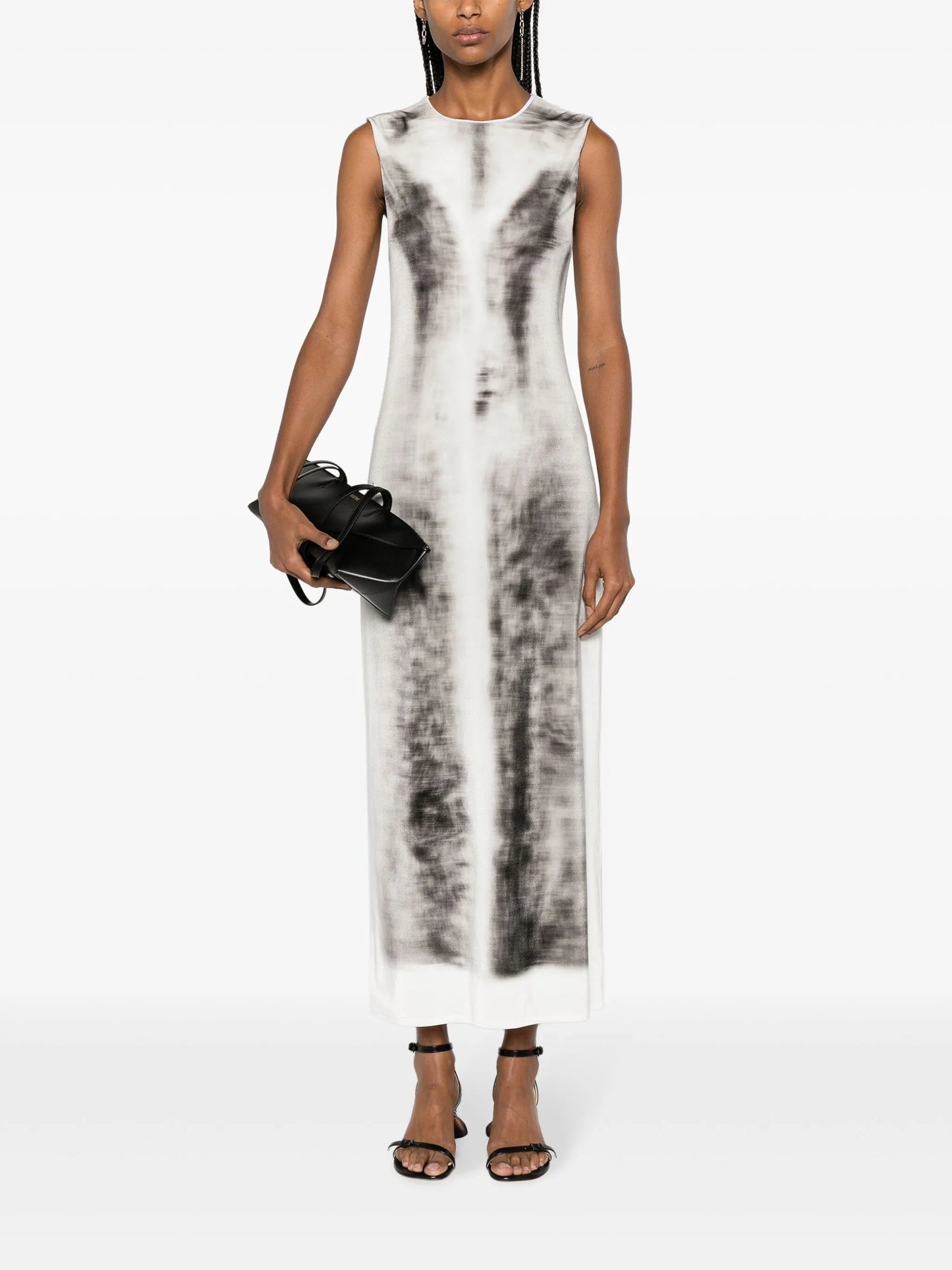 Trompe L'oeil-print velvet midi dress