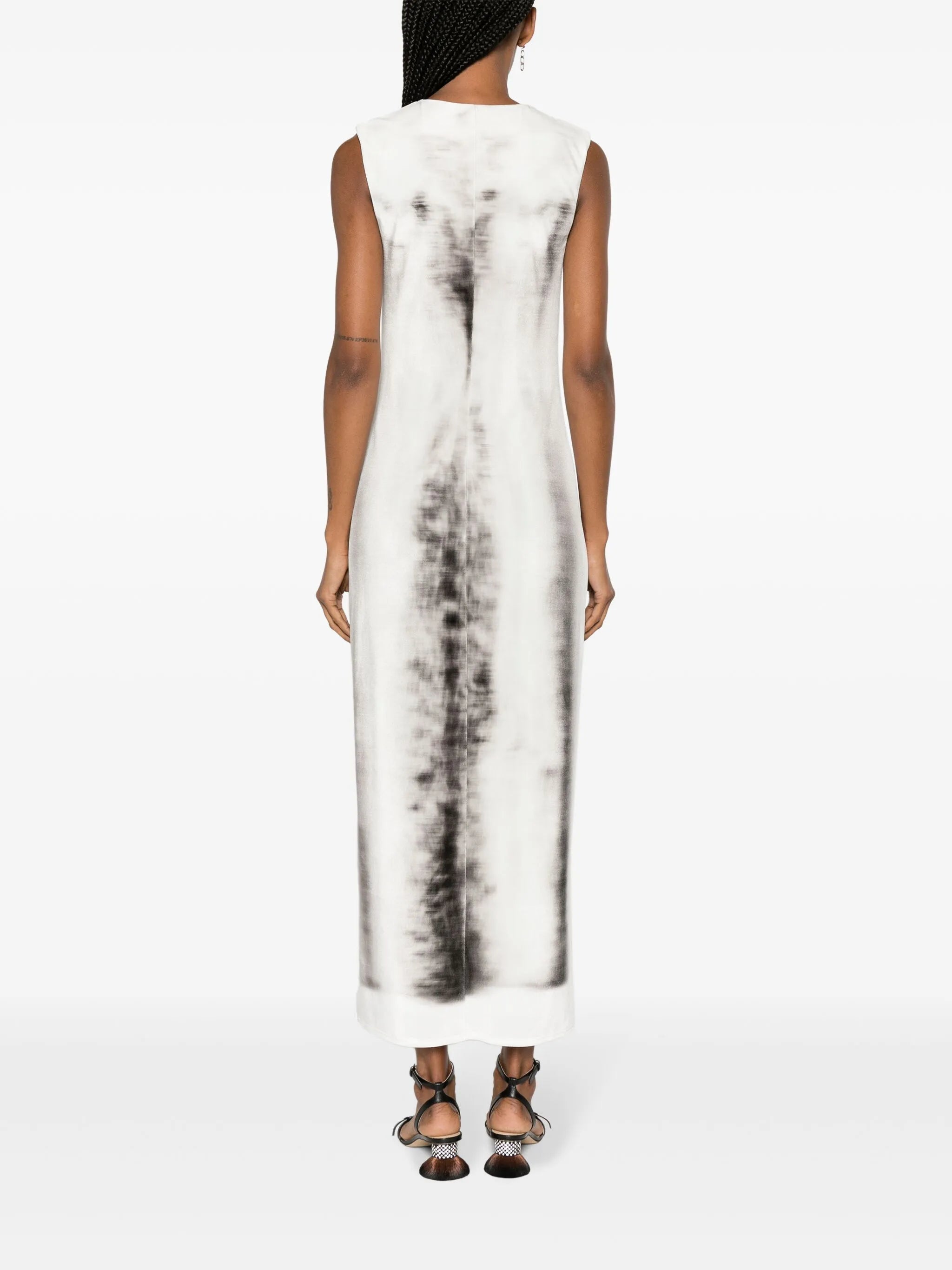Trompe L'oeil-print velvet midi dress