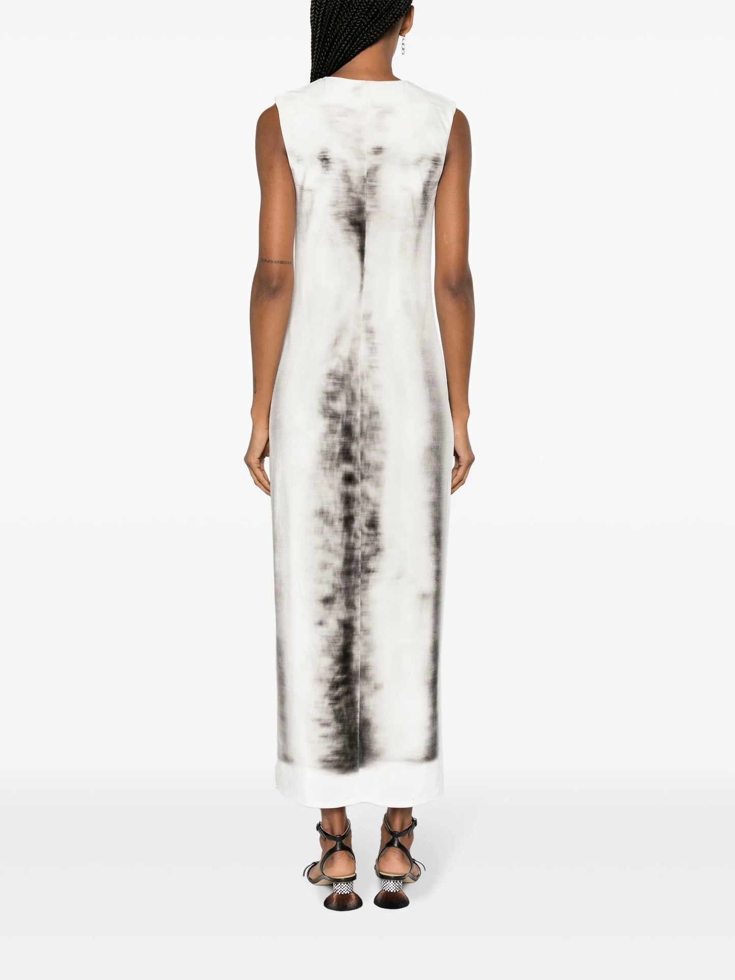Trompe L'oeil-print velvet midi dress