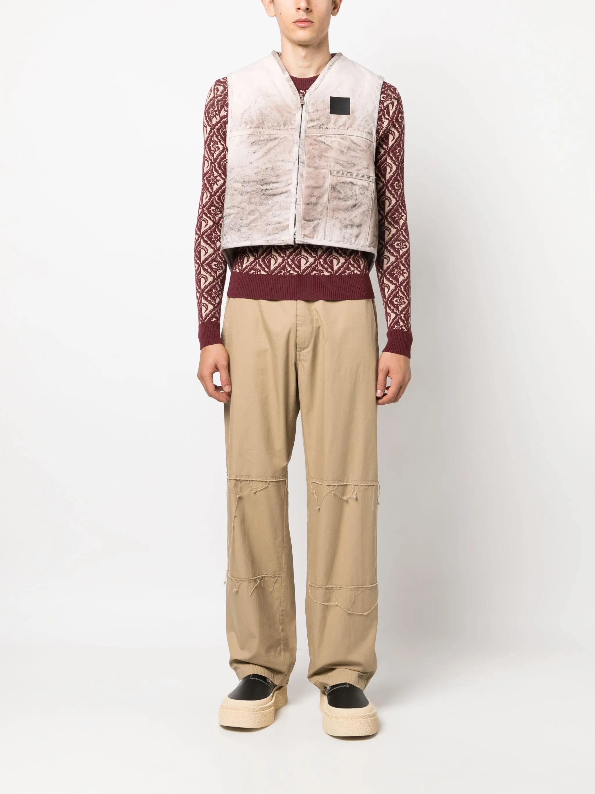 distressed-effect reversible gilet