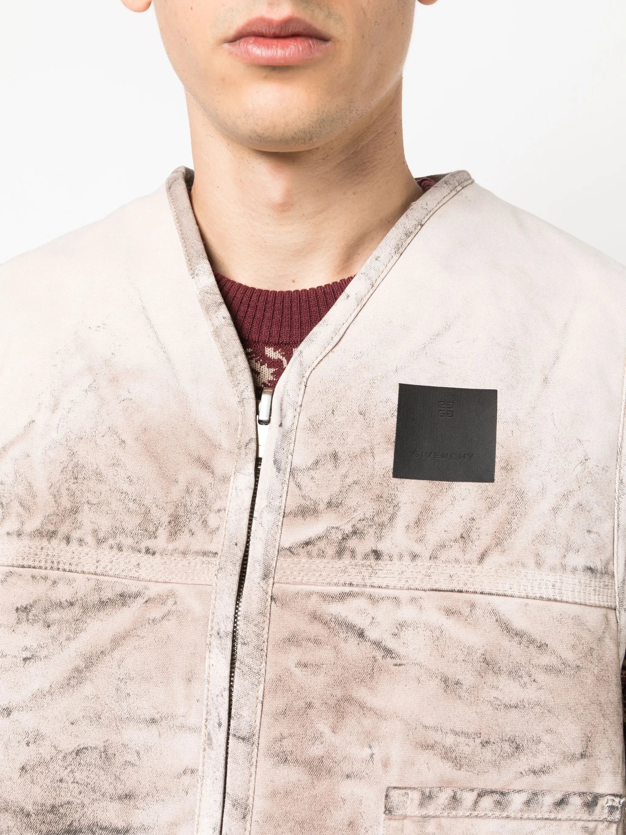 distressed-effect reversible gilet