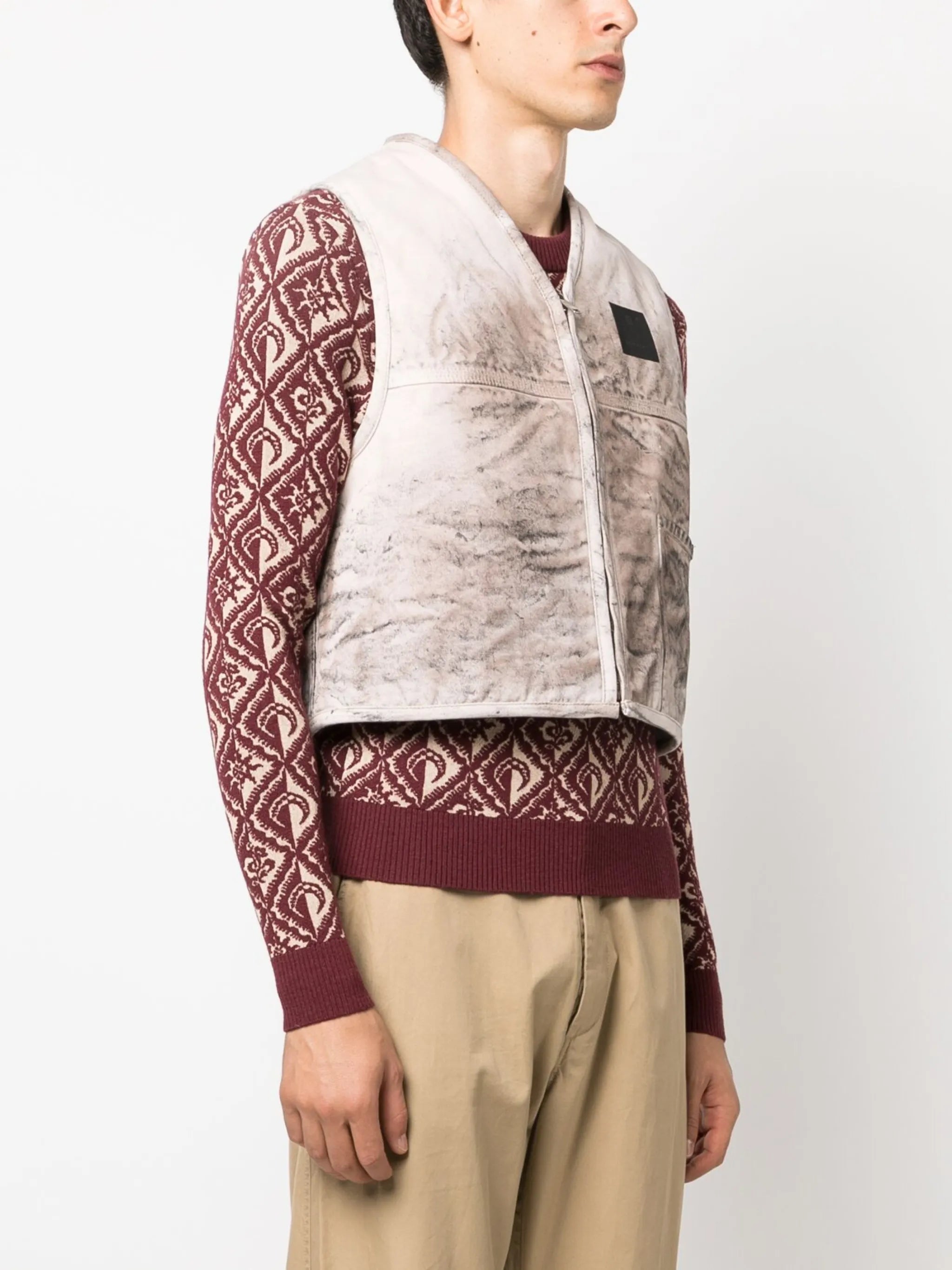 distressed-effect reversible gilet