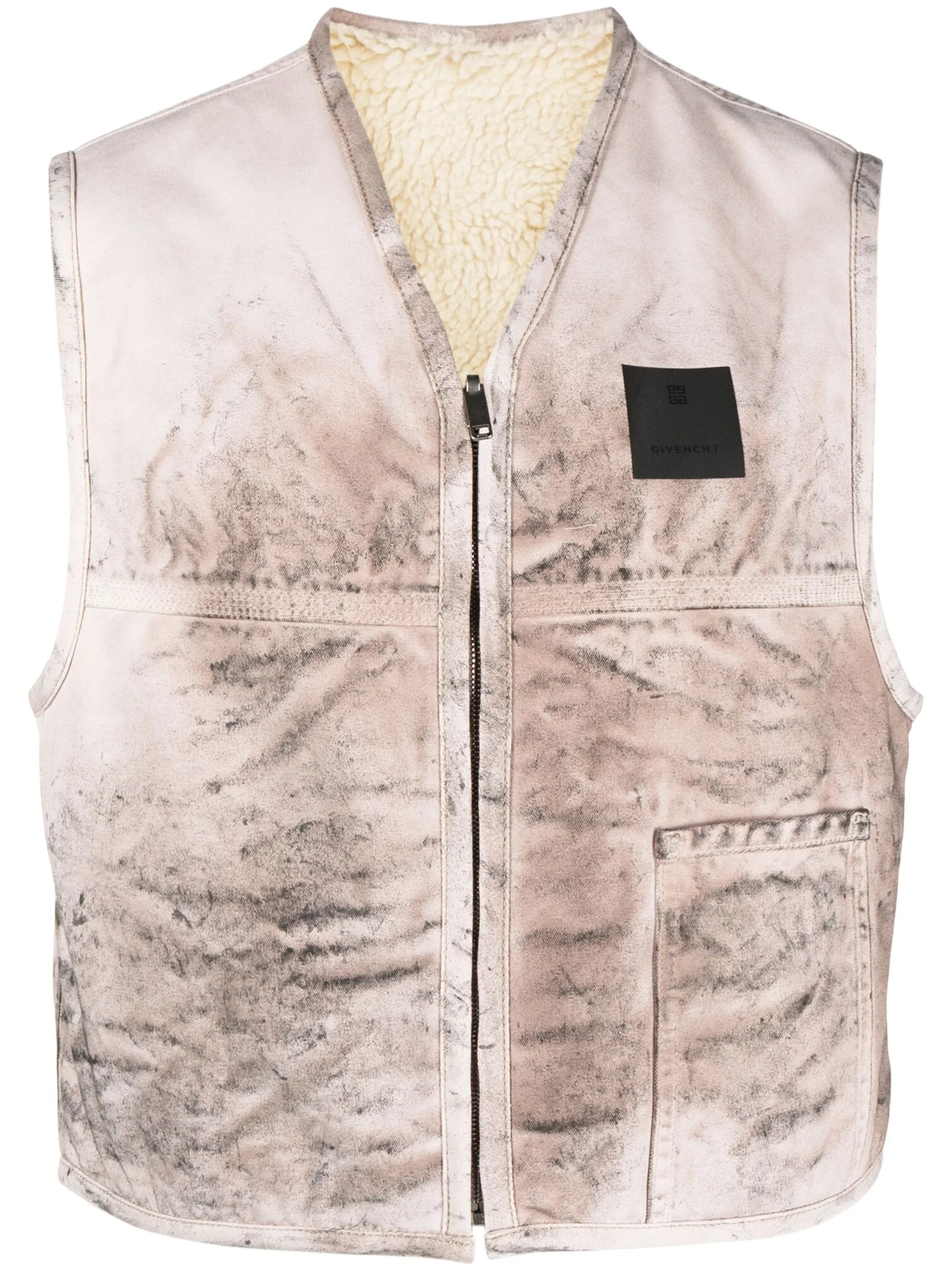 distressed-effect reversible gilet