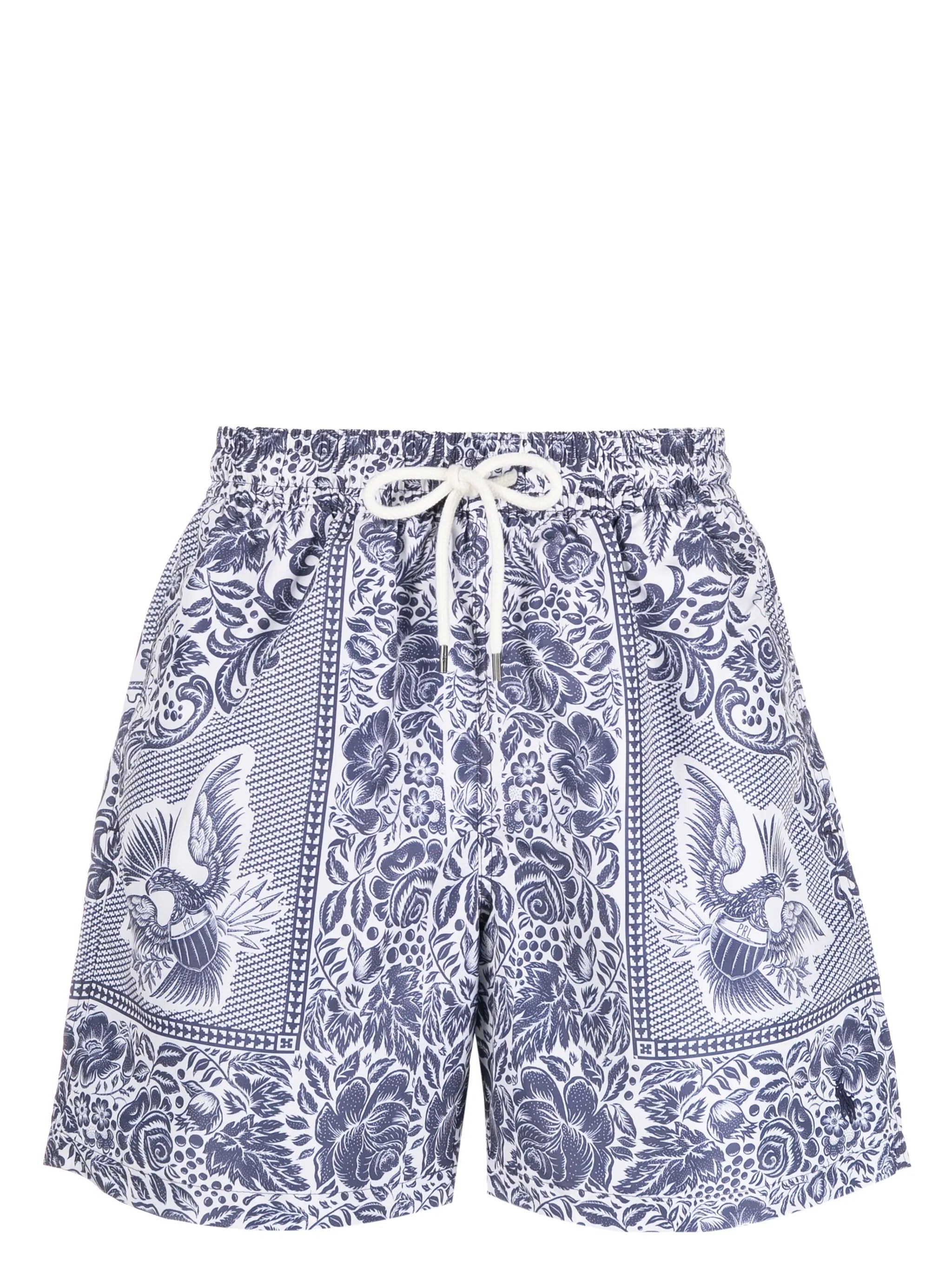 logo-patch graphic-print swim shorts