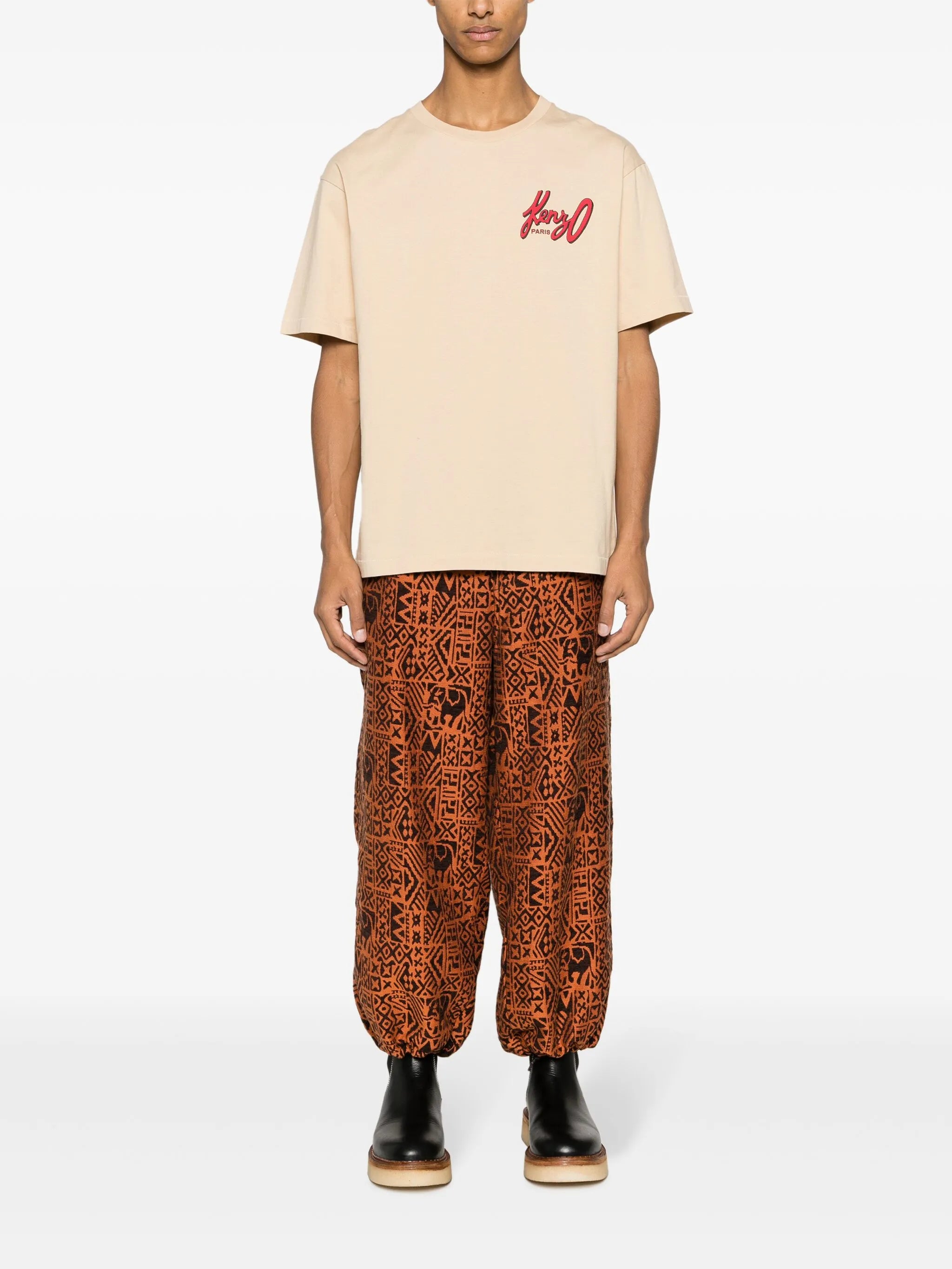 Batik-pattern jacquard track pants