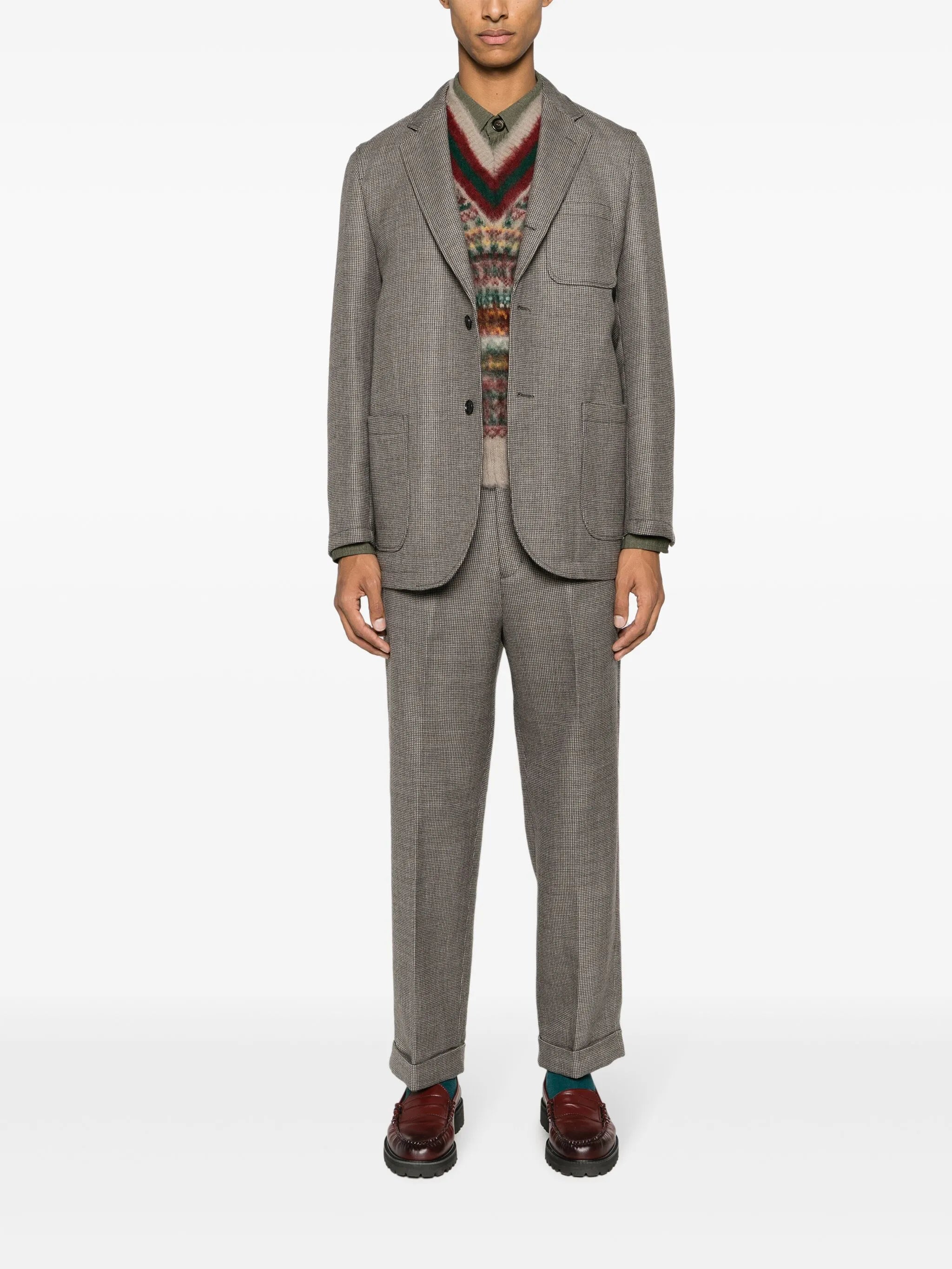 herringbone wool straight-leg trousers