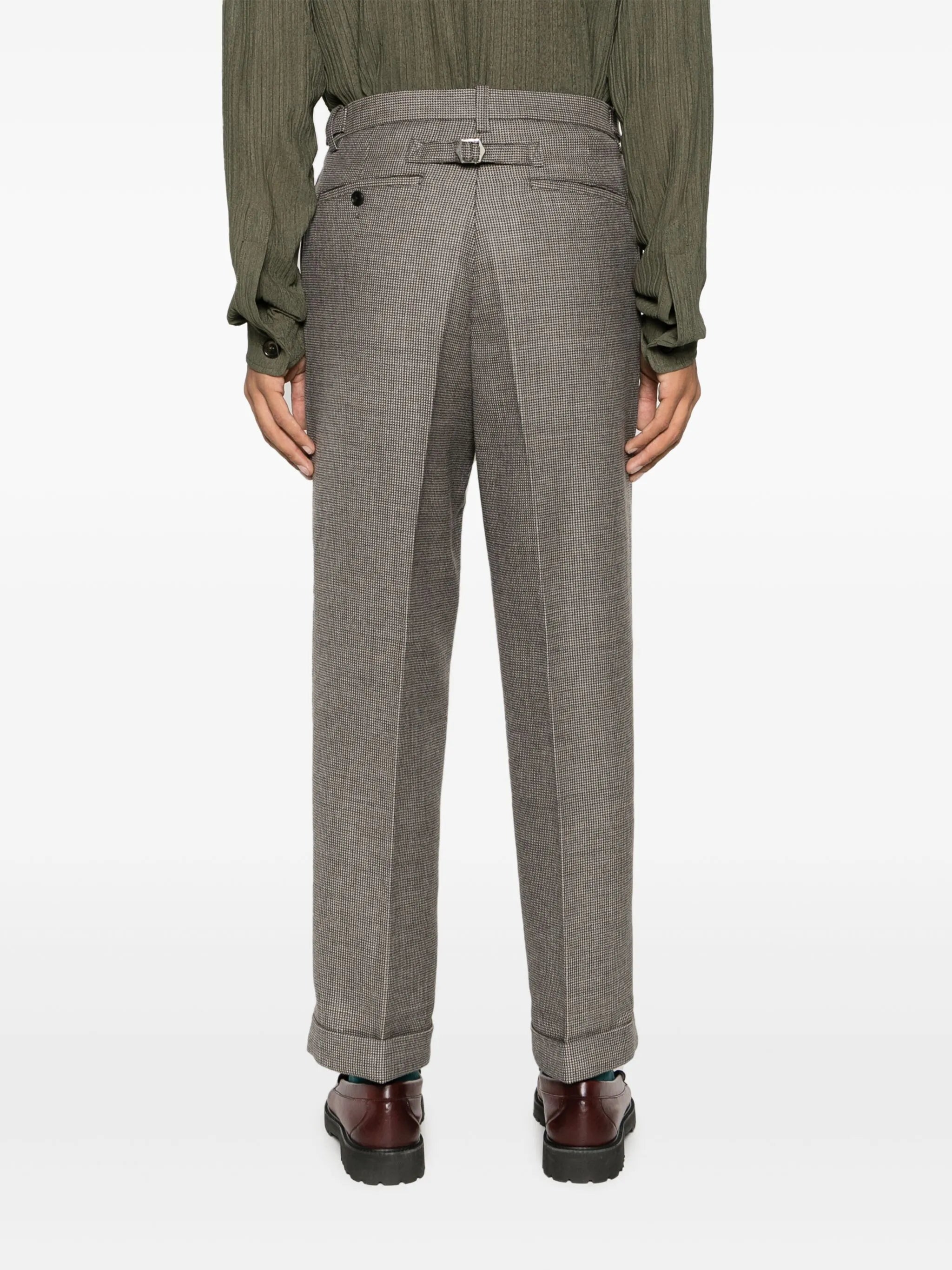 herringbone wool straight-leg trousers