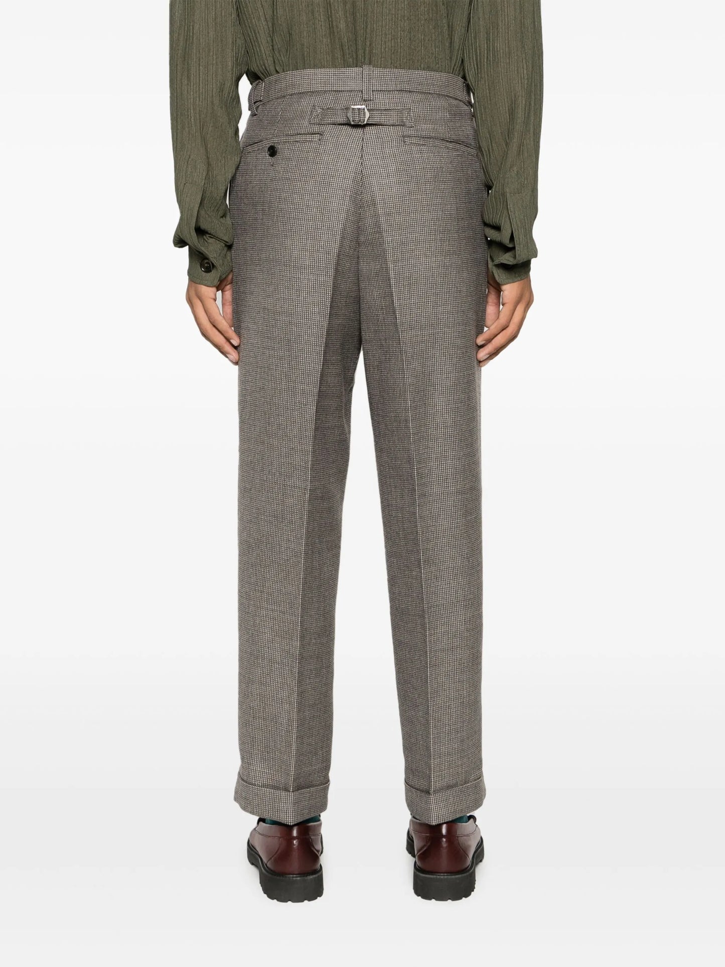 herringbone wool straight-leg trousers