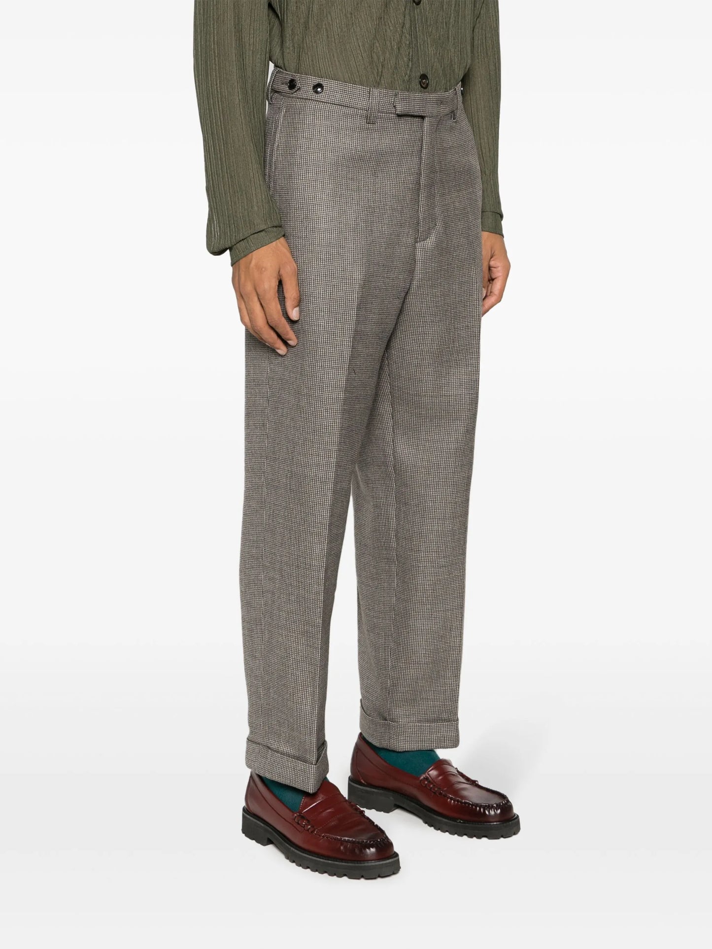 herringbone wool straight-leg trousers