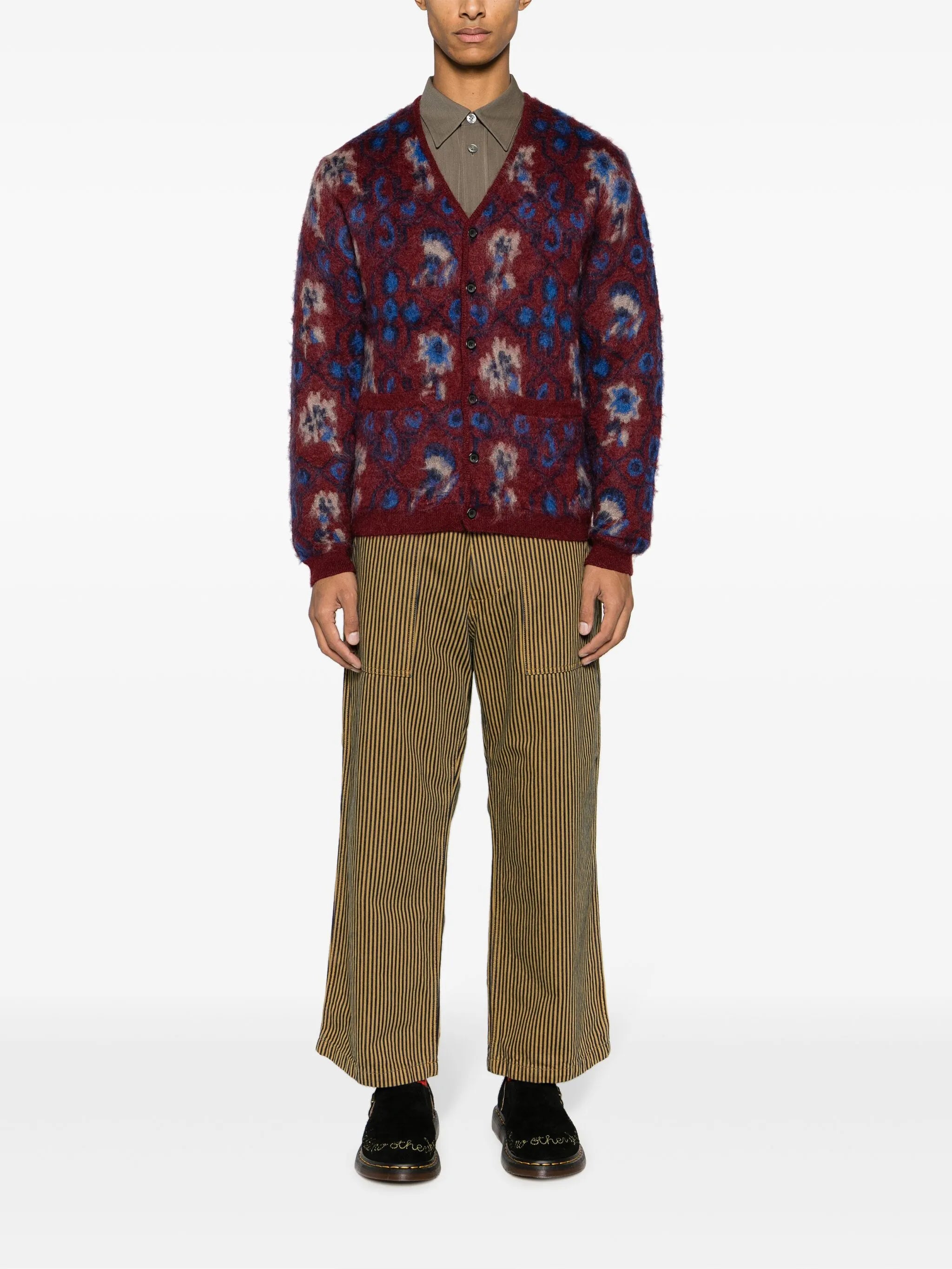 botanical-pattern intarsia-knit cardigan