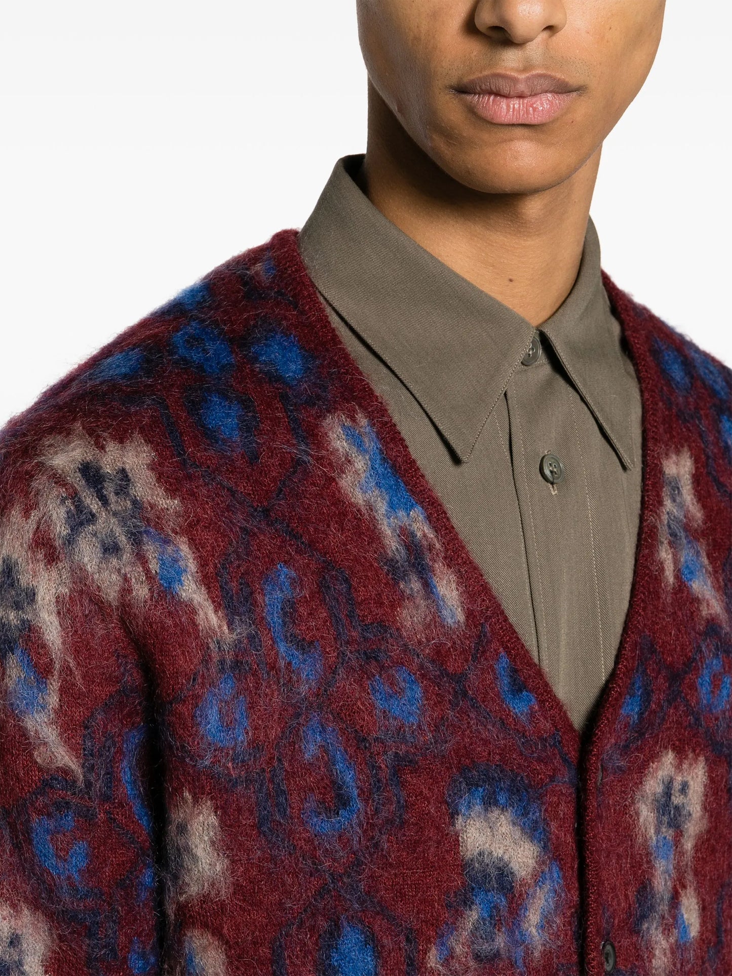 botanical-pattern intarsia-knit cardigan