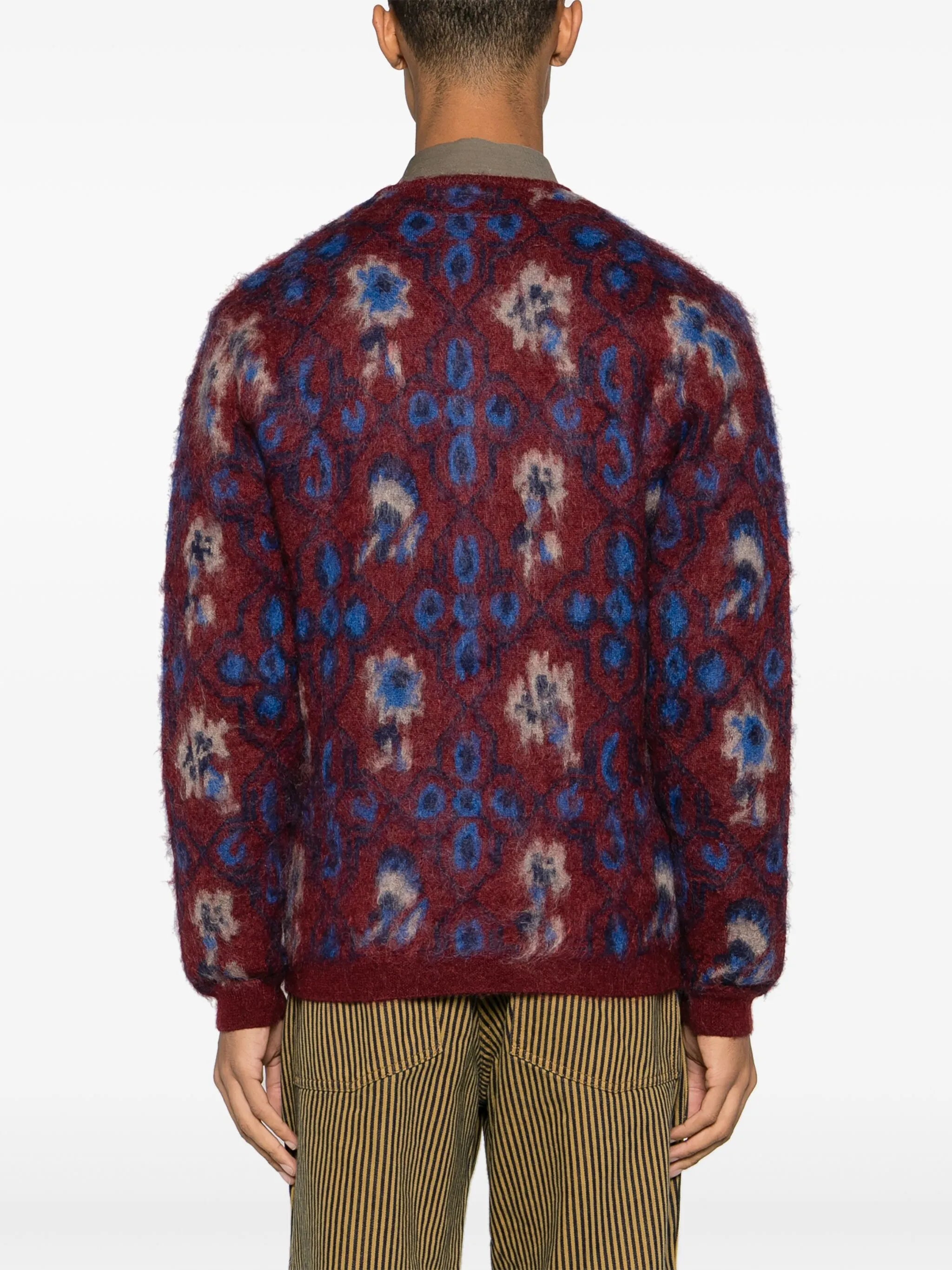 botanical-pattern intarsia-knit cardigan