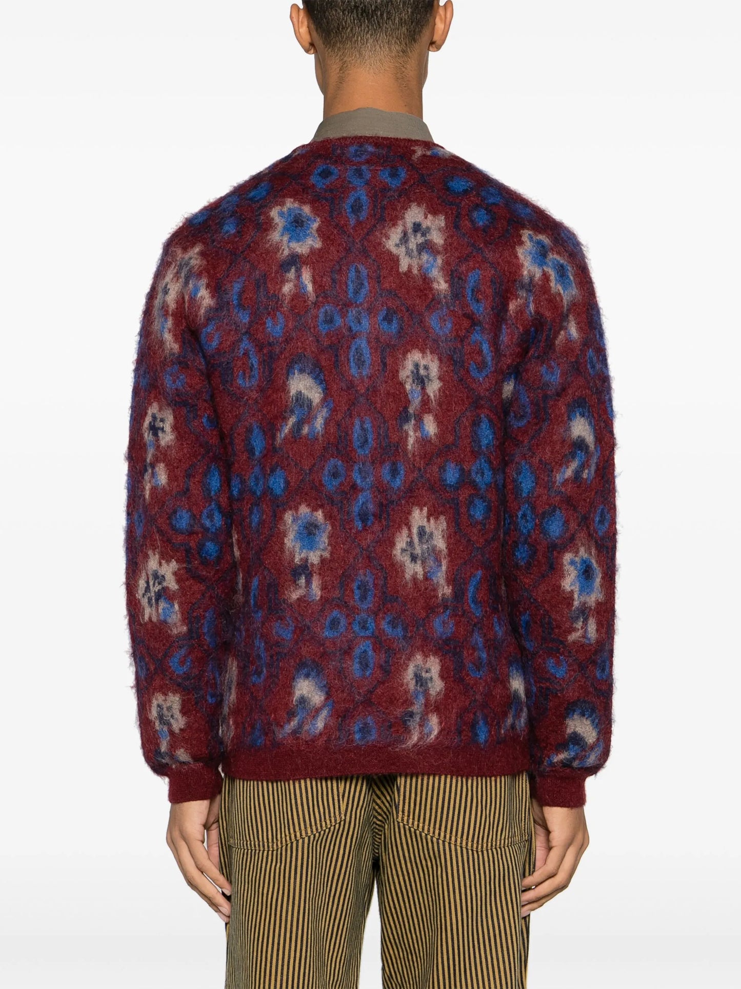 botanical-pattern intarsia-knit cardigan