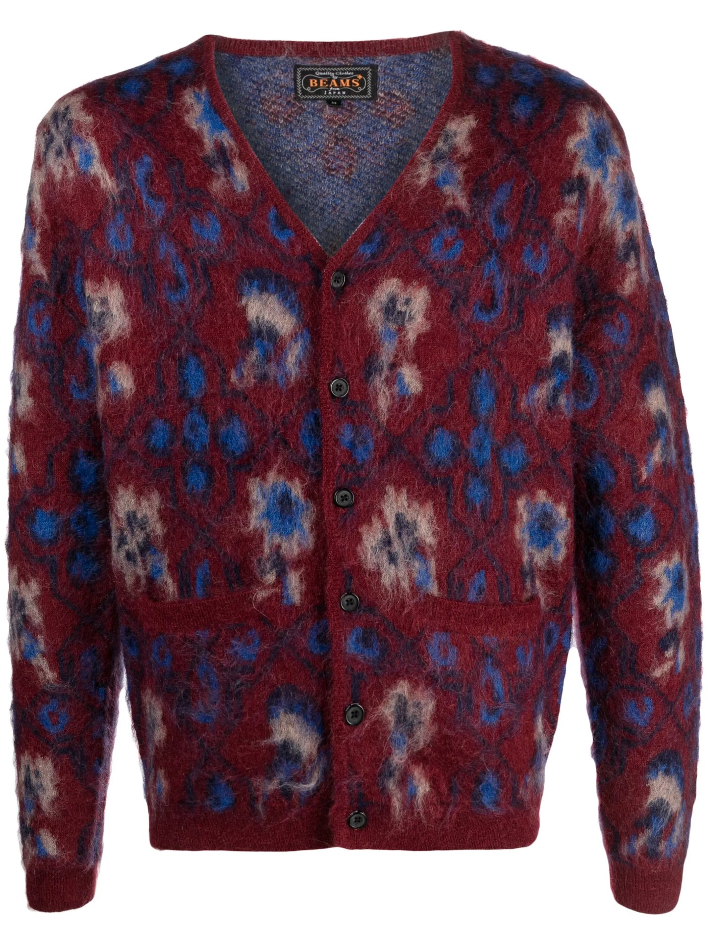 botanical-pattern intarsia-knit cardigan