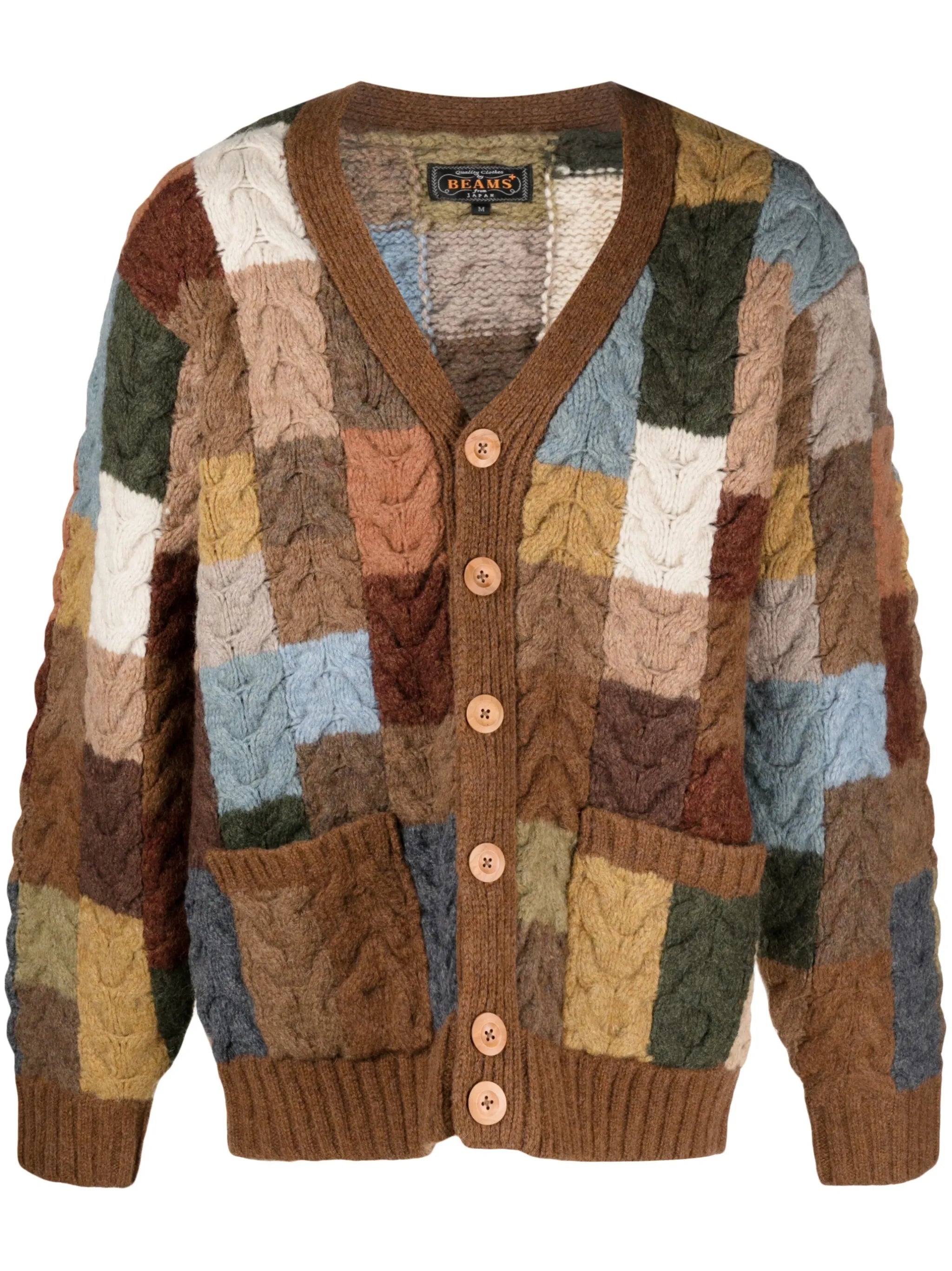 patchwork cable-knit wool cardigan
