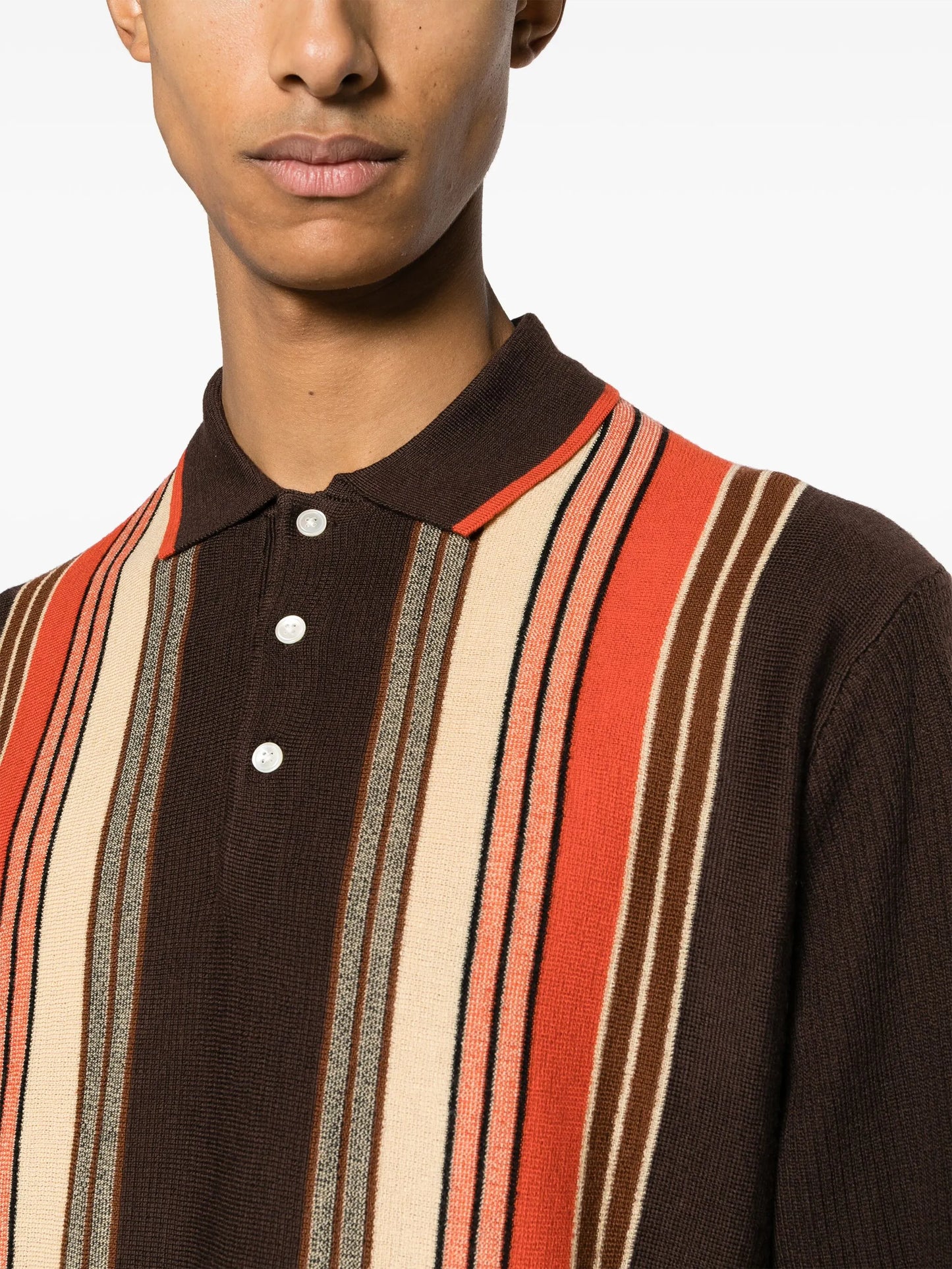 intarsia-knit striped wool polo shirt