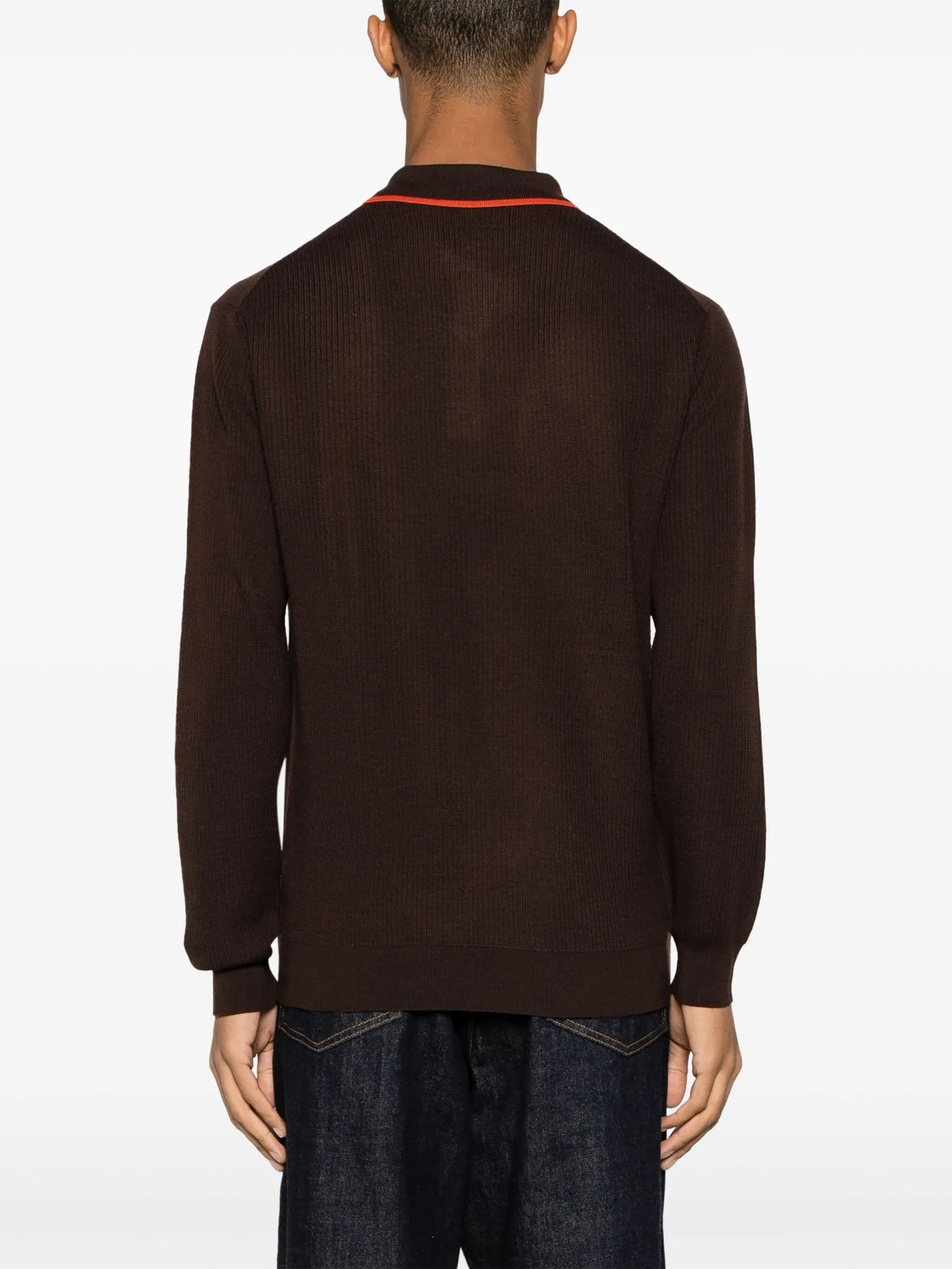 intarsia-knit striped wool polo shirt
