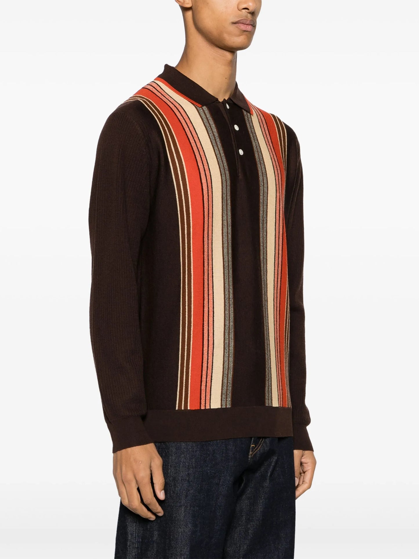 intarsia-knit striped wool polo shirt