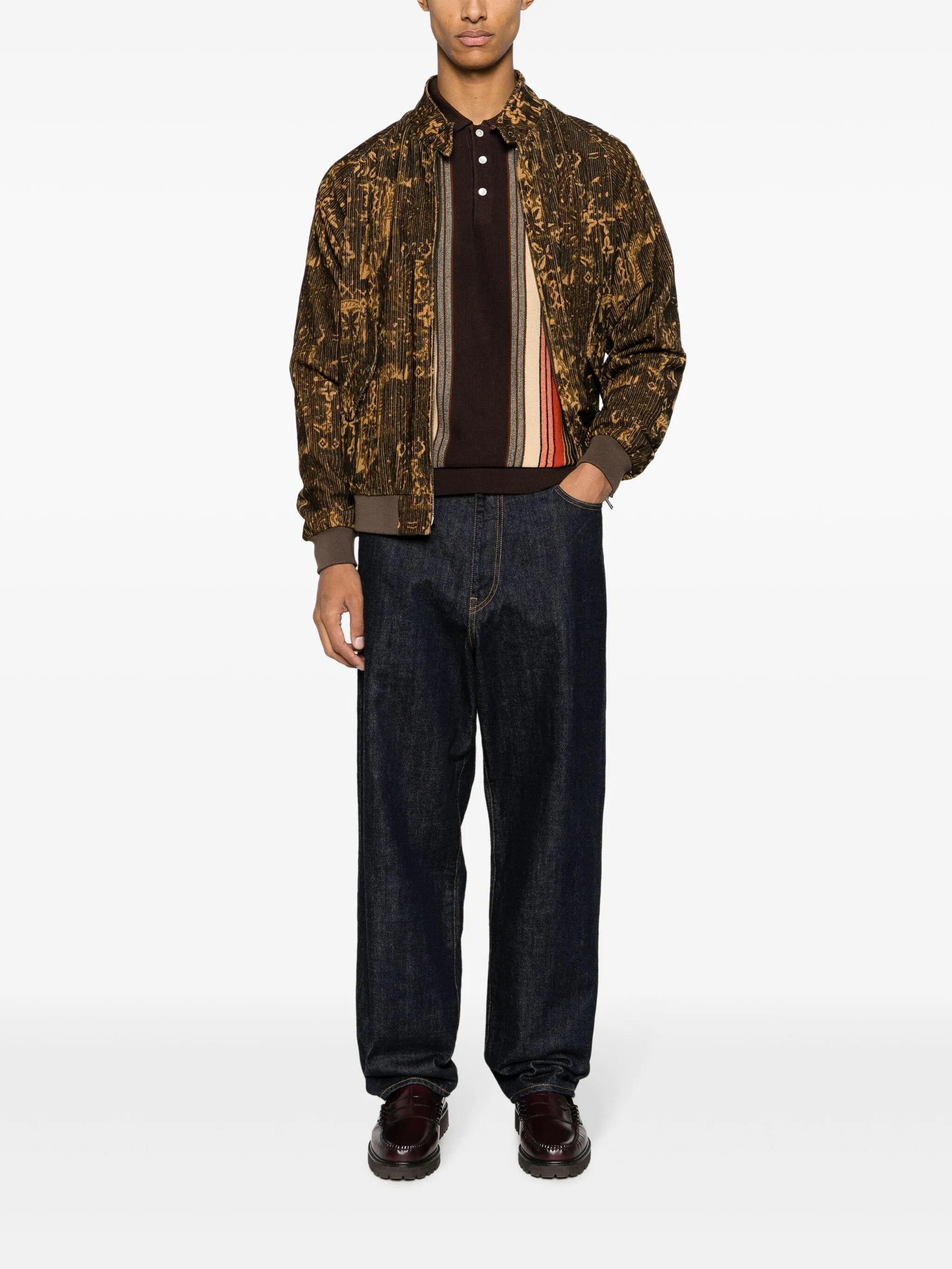 intarsia-knit striped wool polo shirt