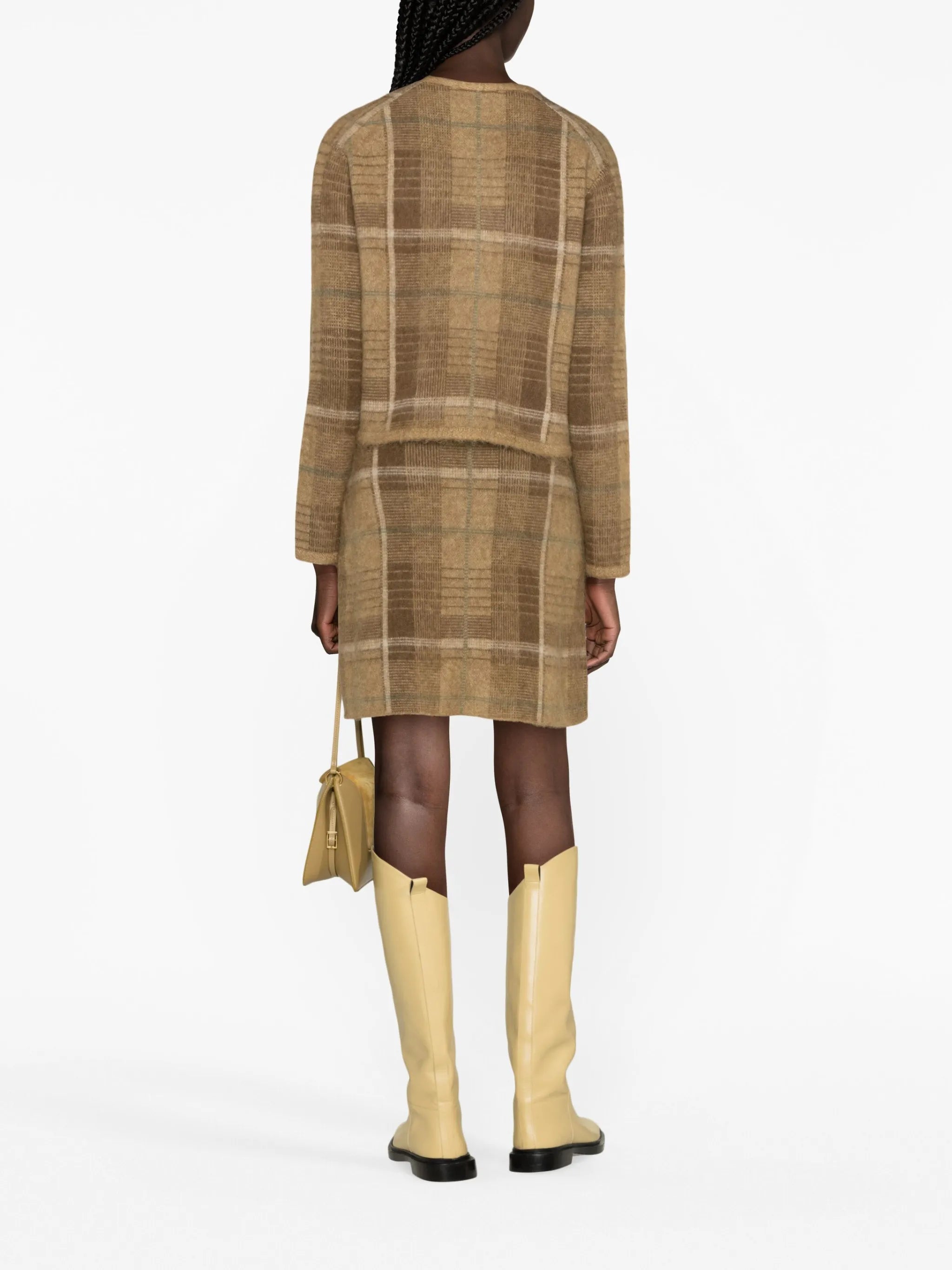 checked intarsia-knit skirt
