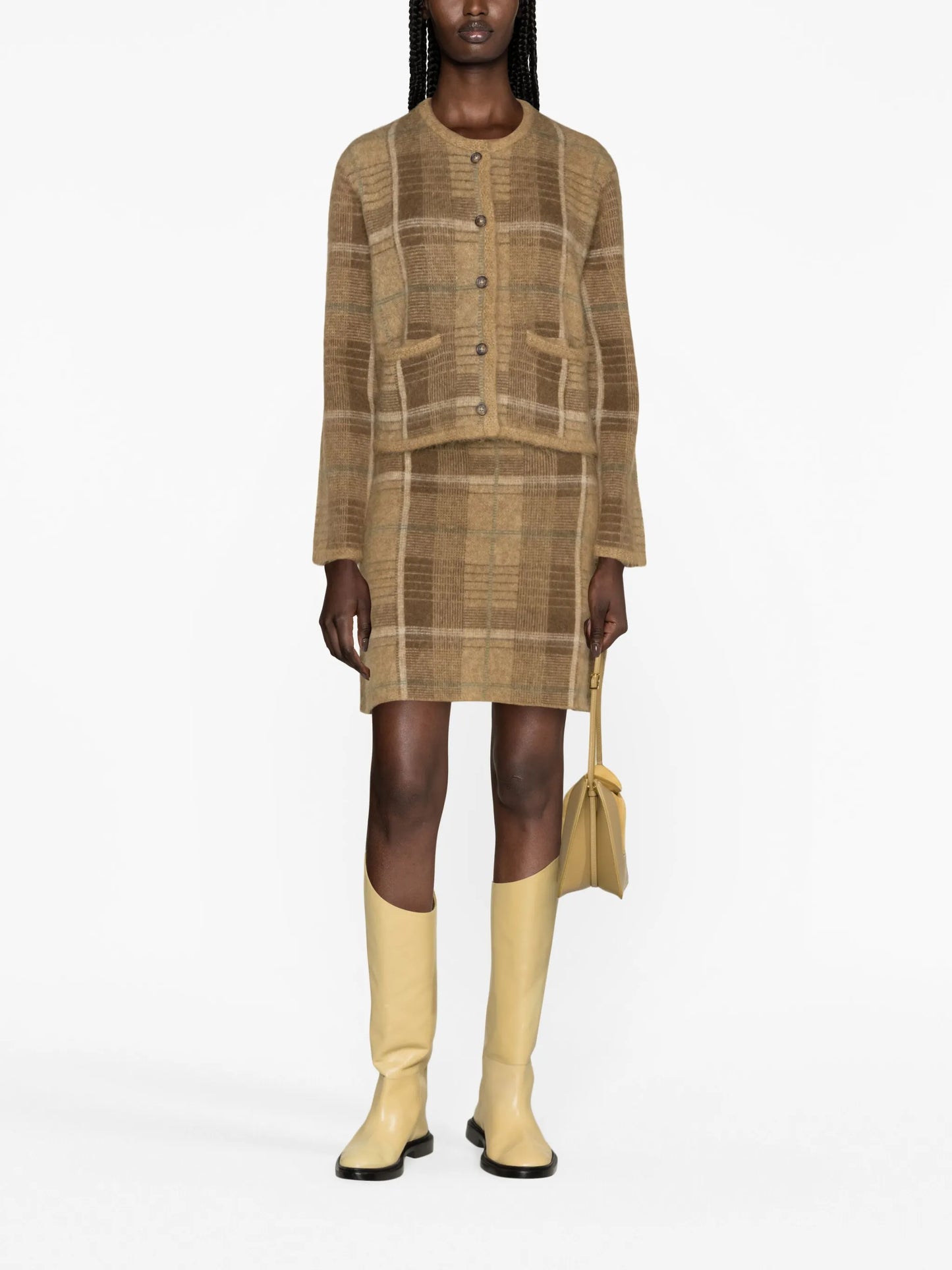 checked intarsia-knit skirt