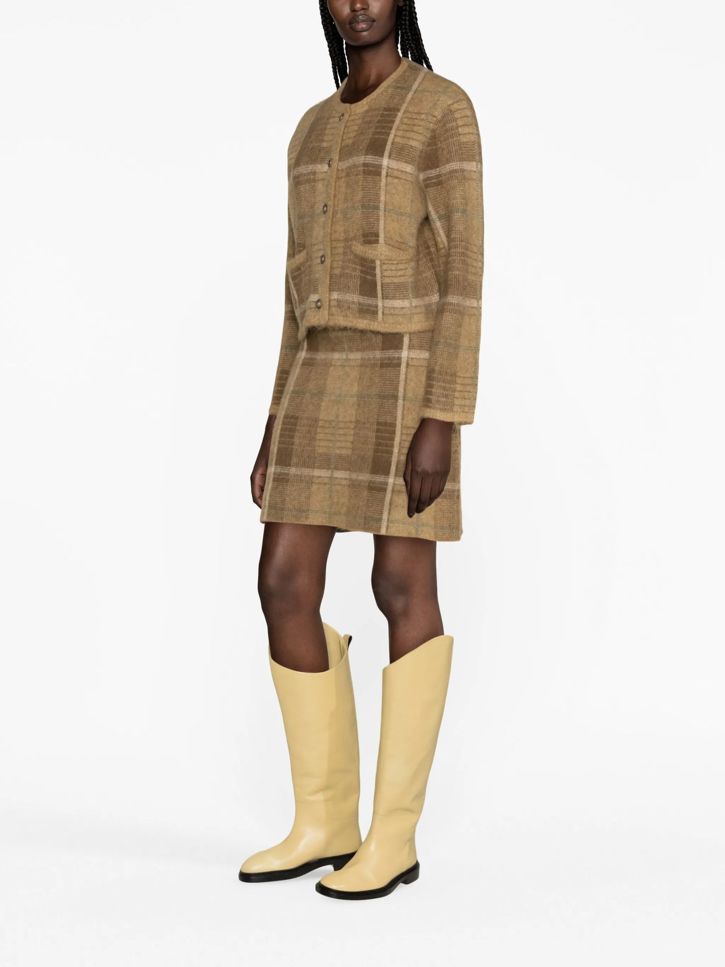 checked intarsia-knit skirt