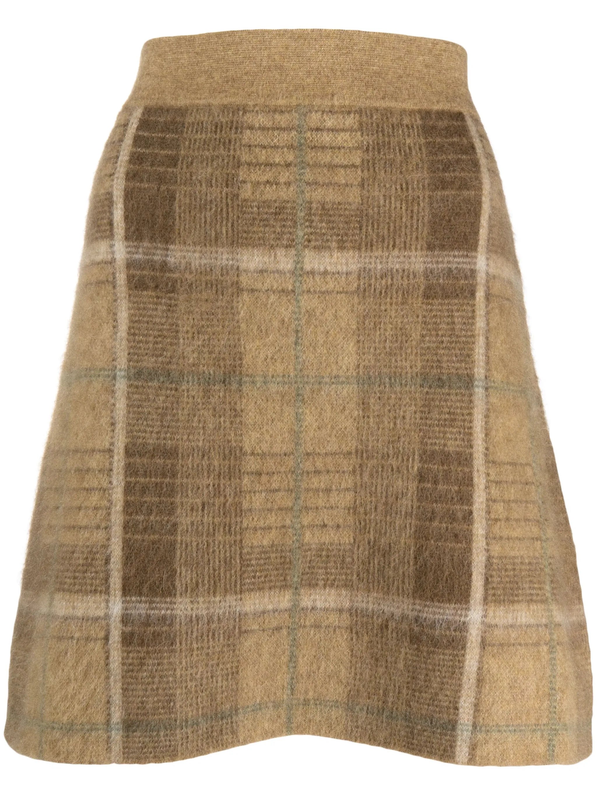 checked intarsia-knit skirt