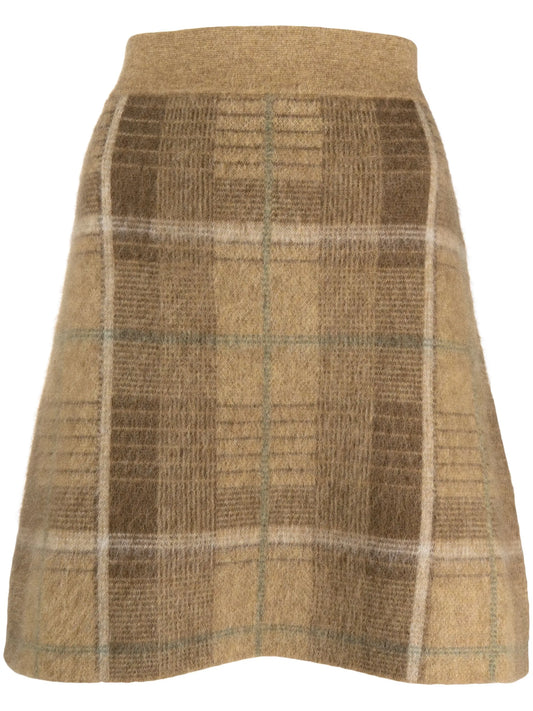 checked intarsia-knit skirt