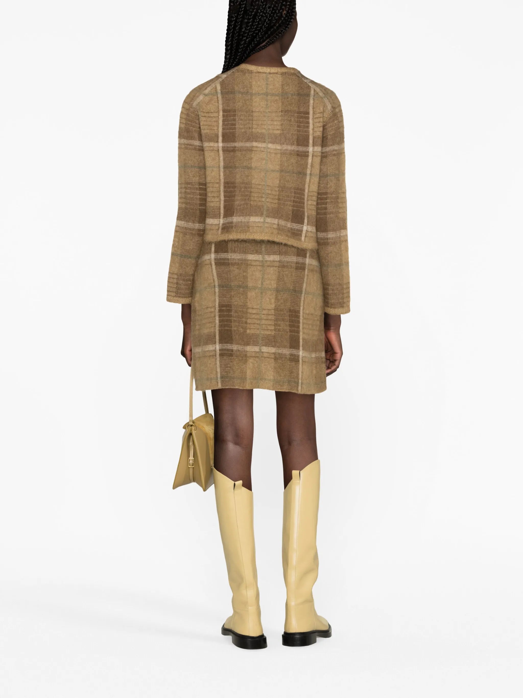 checked intarsia-knit cardigan
