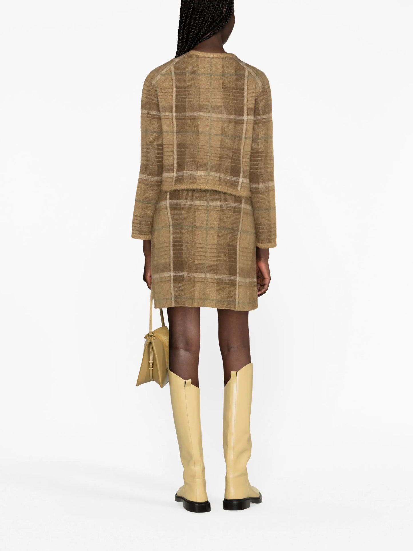 checked intarsia-knit cardigan