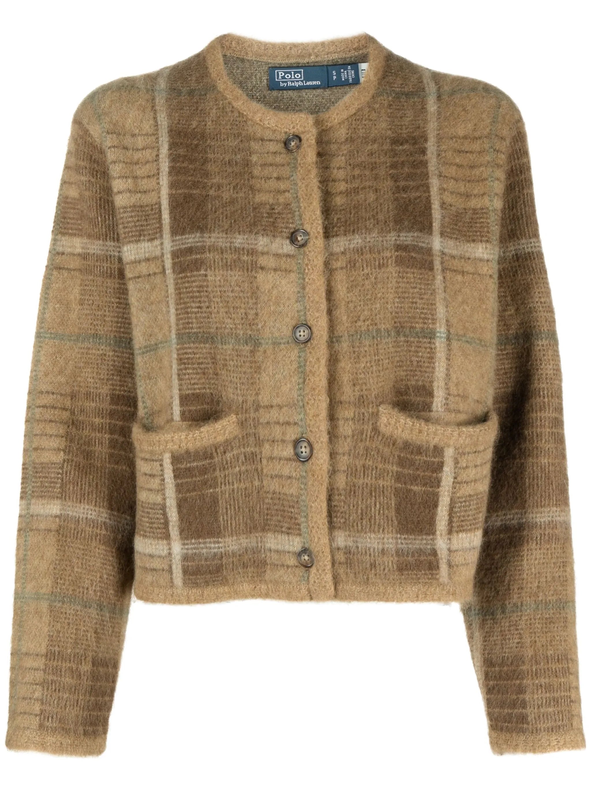 checked intarsia-knit cardigan