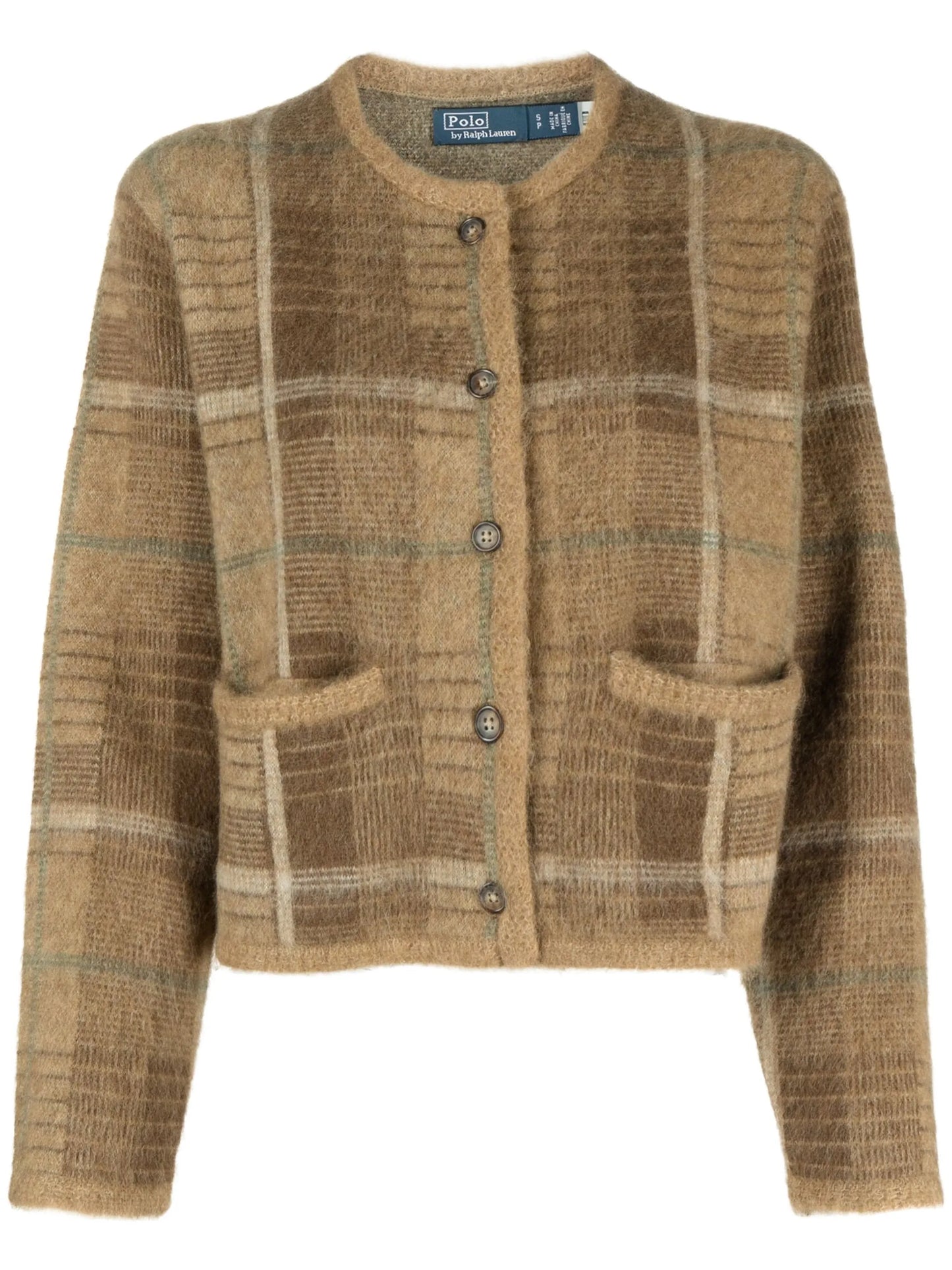 checked intarsia-knit cardigan