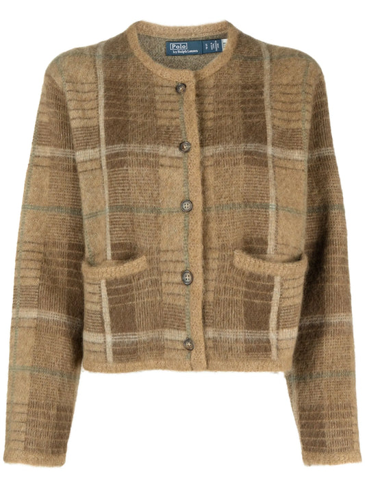 checked intarsia-knit cardigan