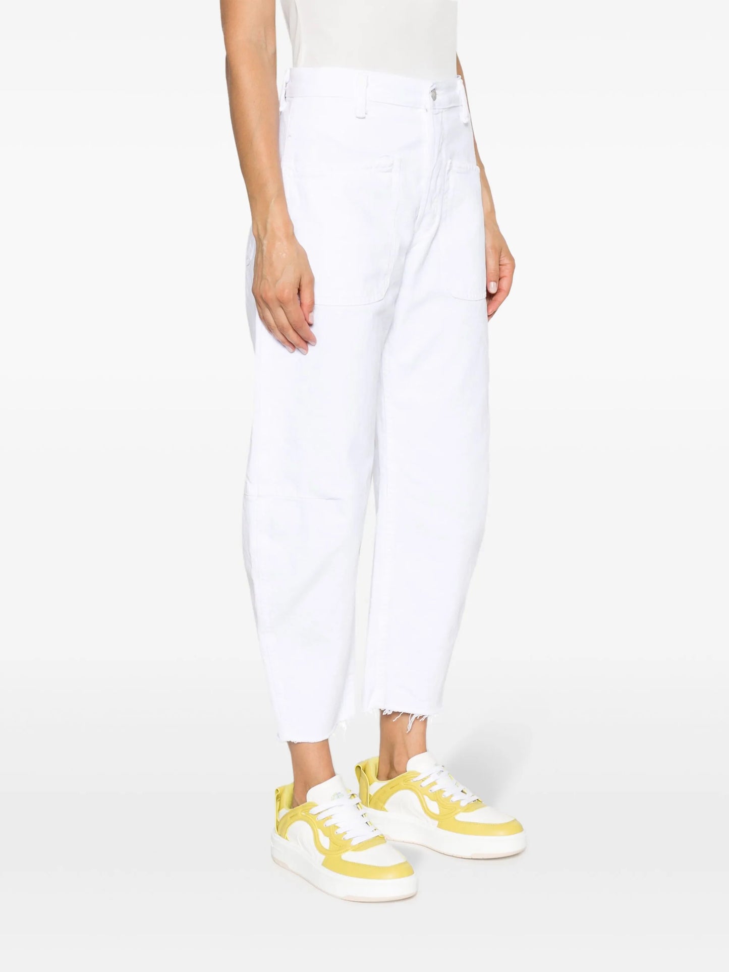 high-waisted tapered-leg jeans