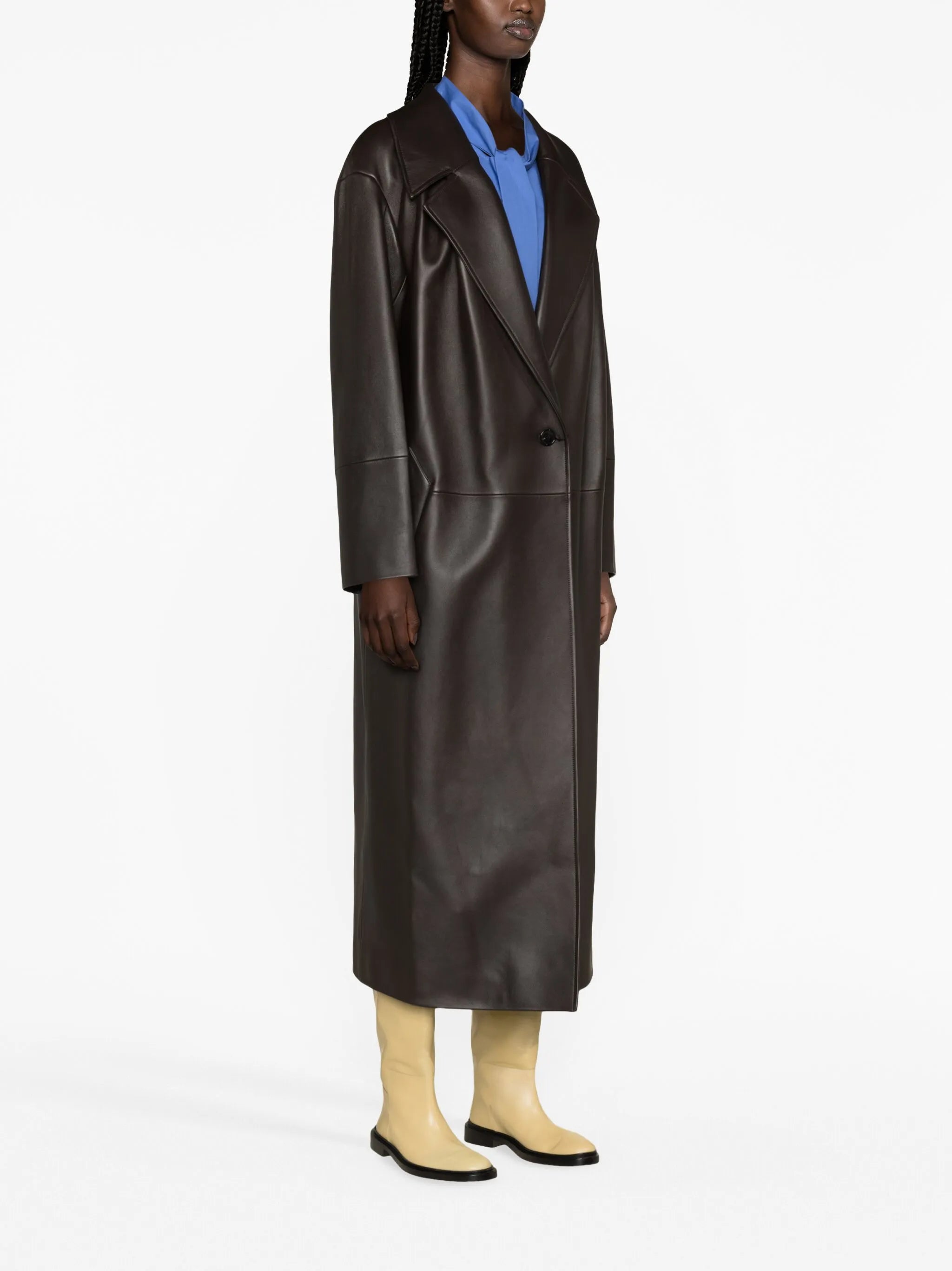 pleated leather coat