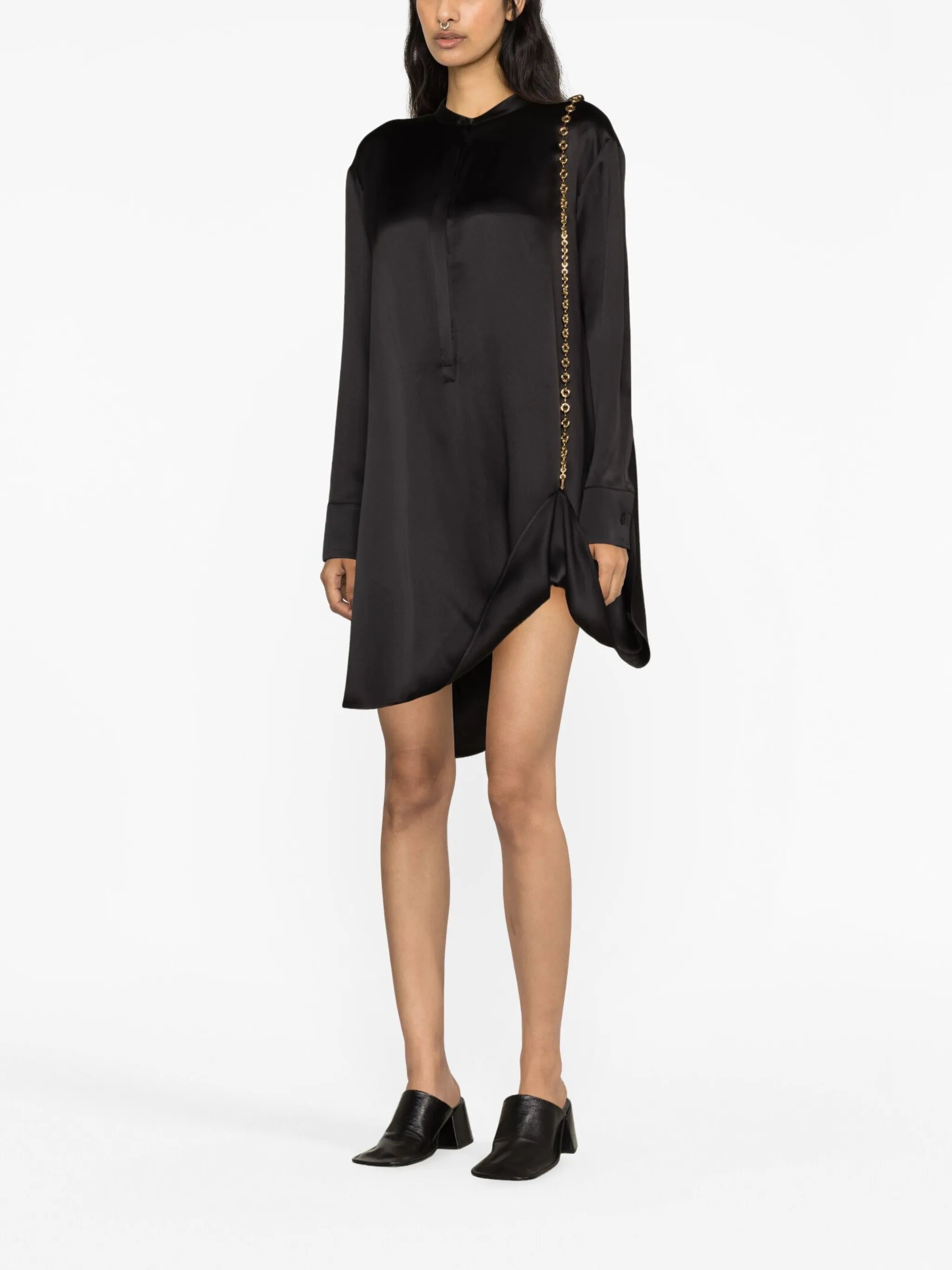 Chain embellished silk shirtdress