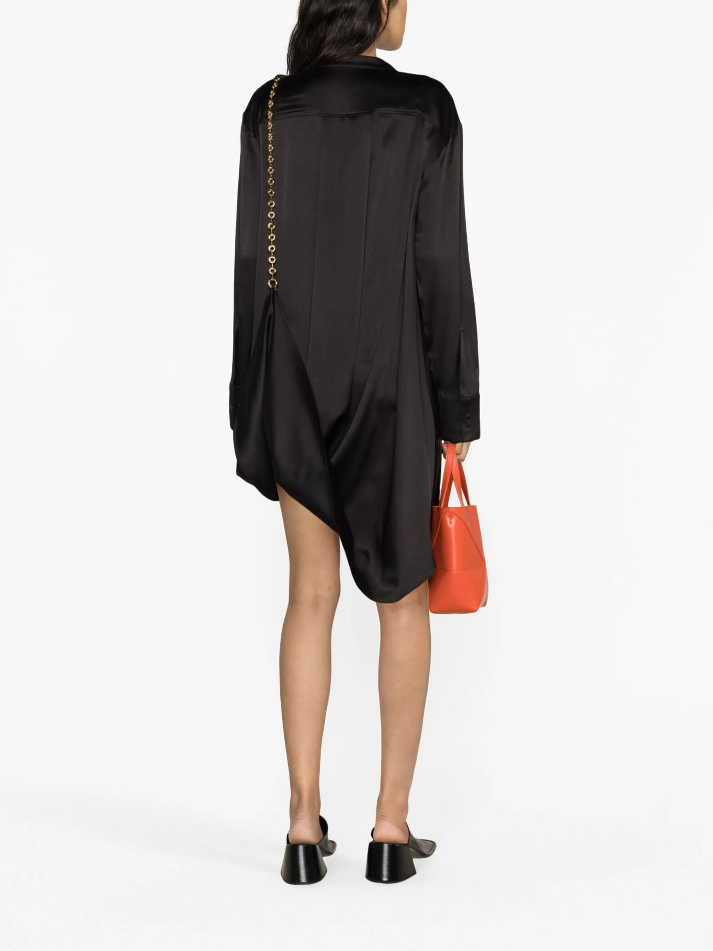 Chain embellished silk shirtdress